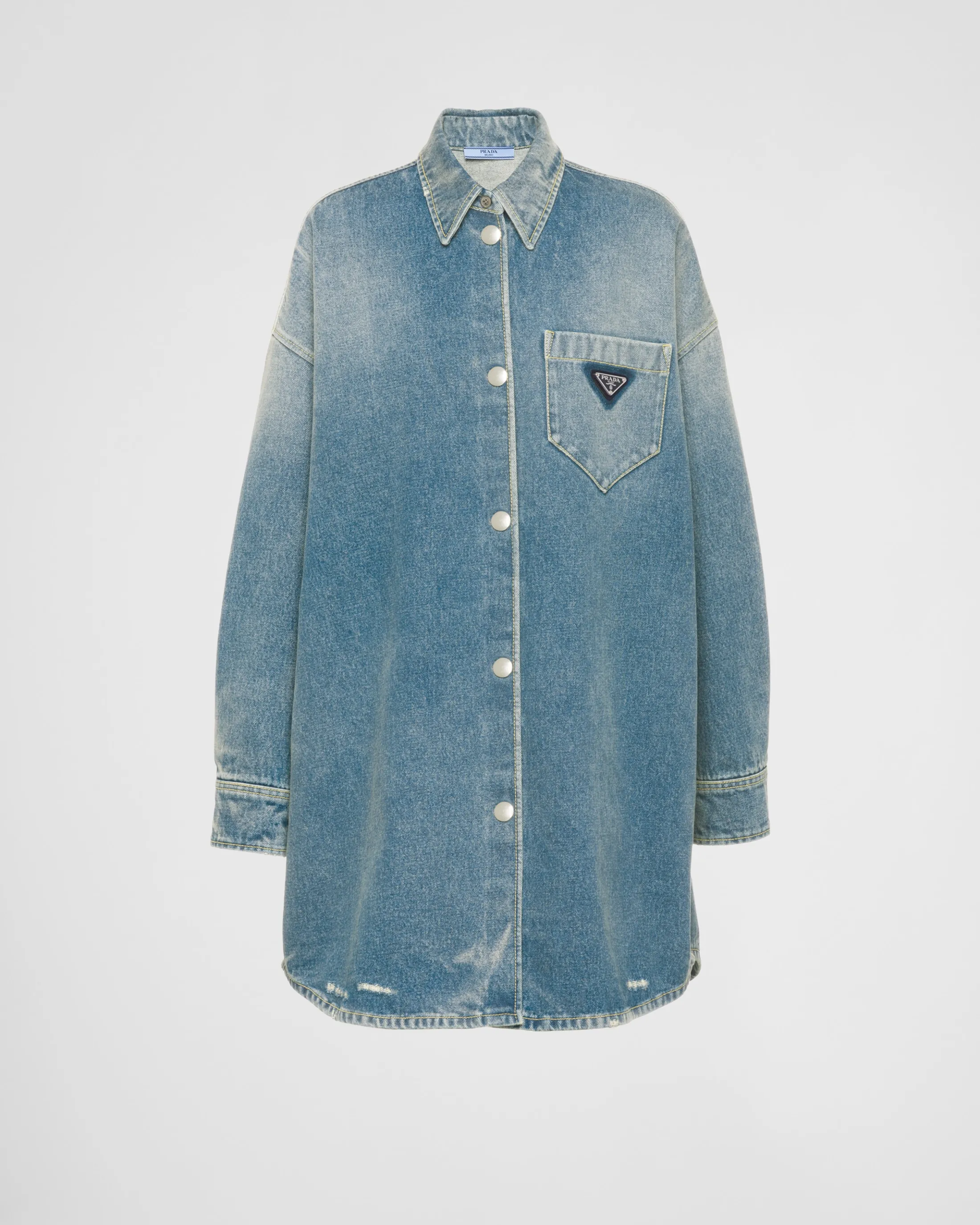 Prada Oversized organic denim shirt Midblue Flash Sale