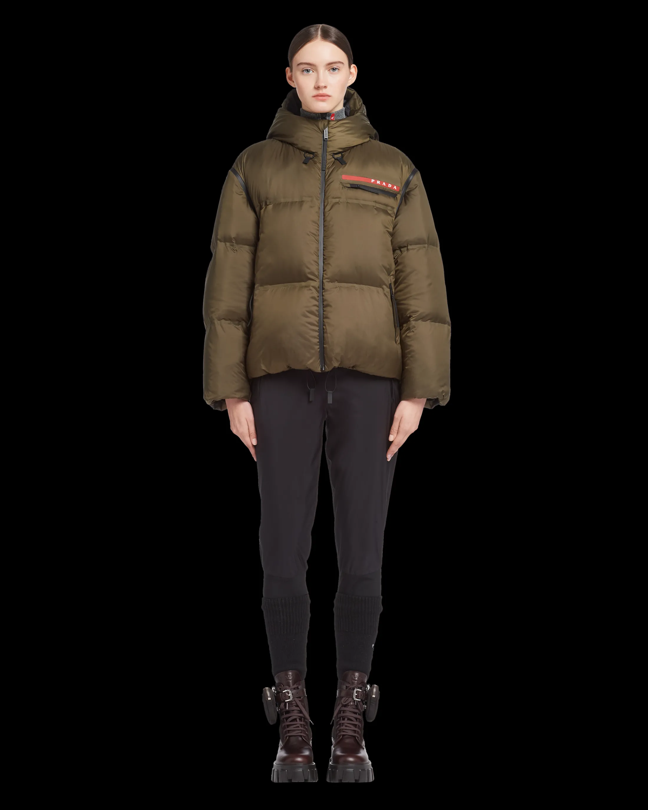 Prada Oversized technical Re-Nylon down jacket Militarygreen Cheap