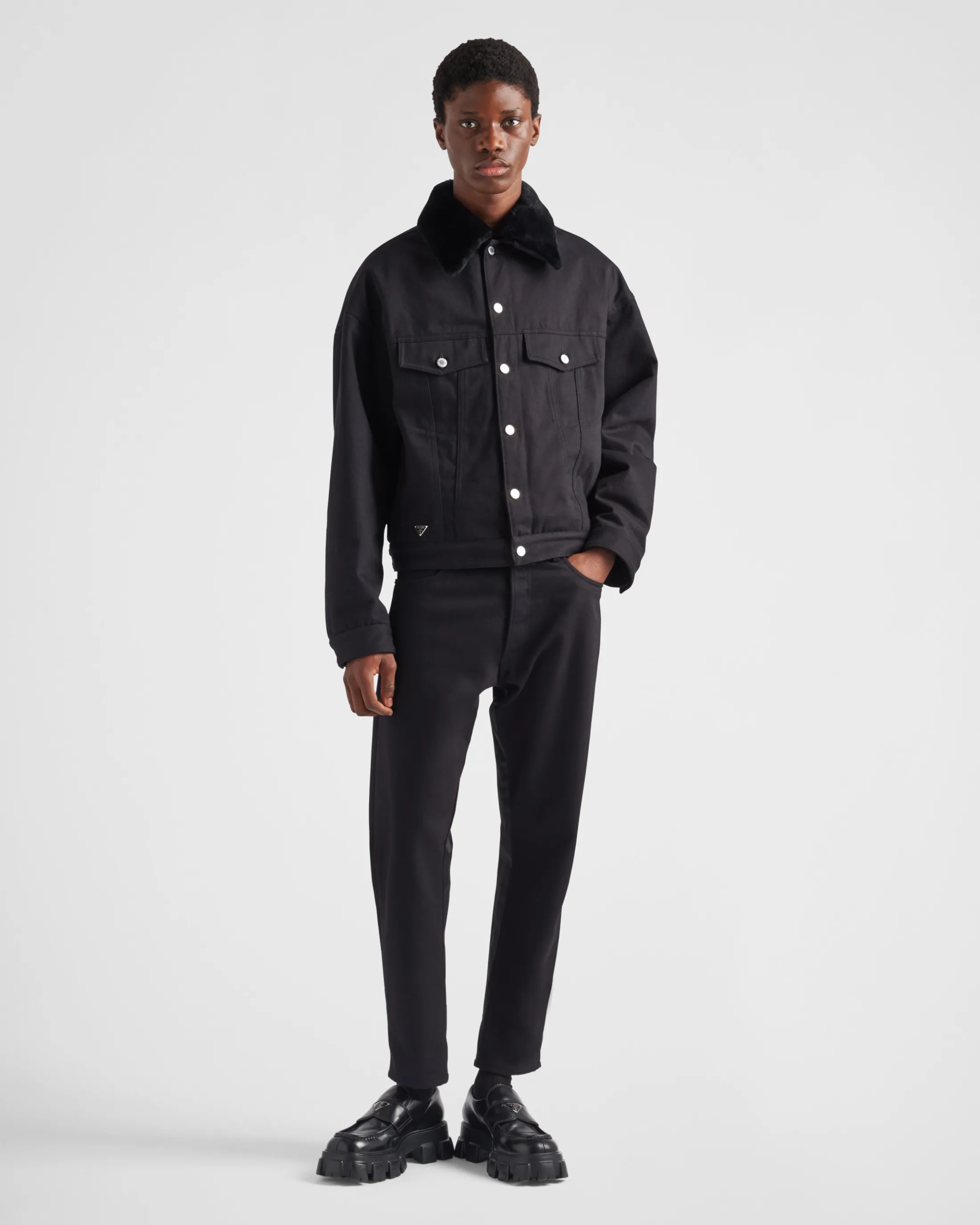 Prada Padded bull denim blouson jacket Black Online