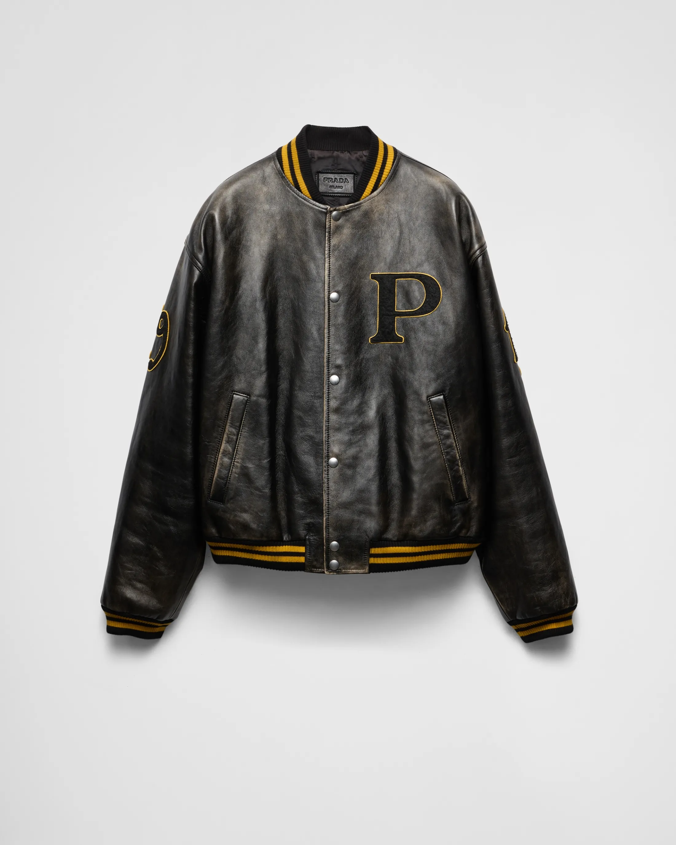 Prada Padded leather bomber jacket Black Store