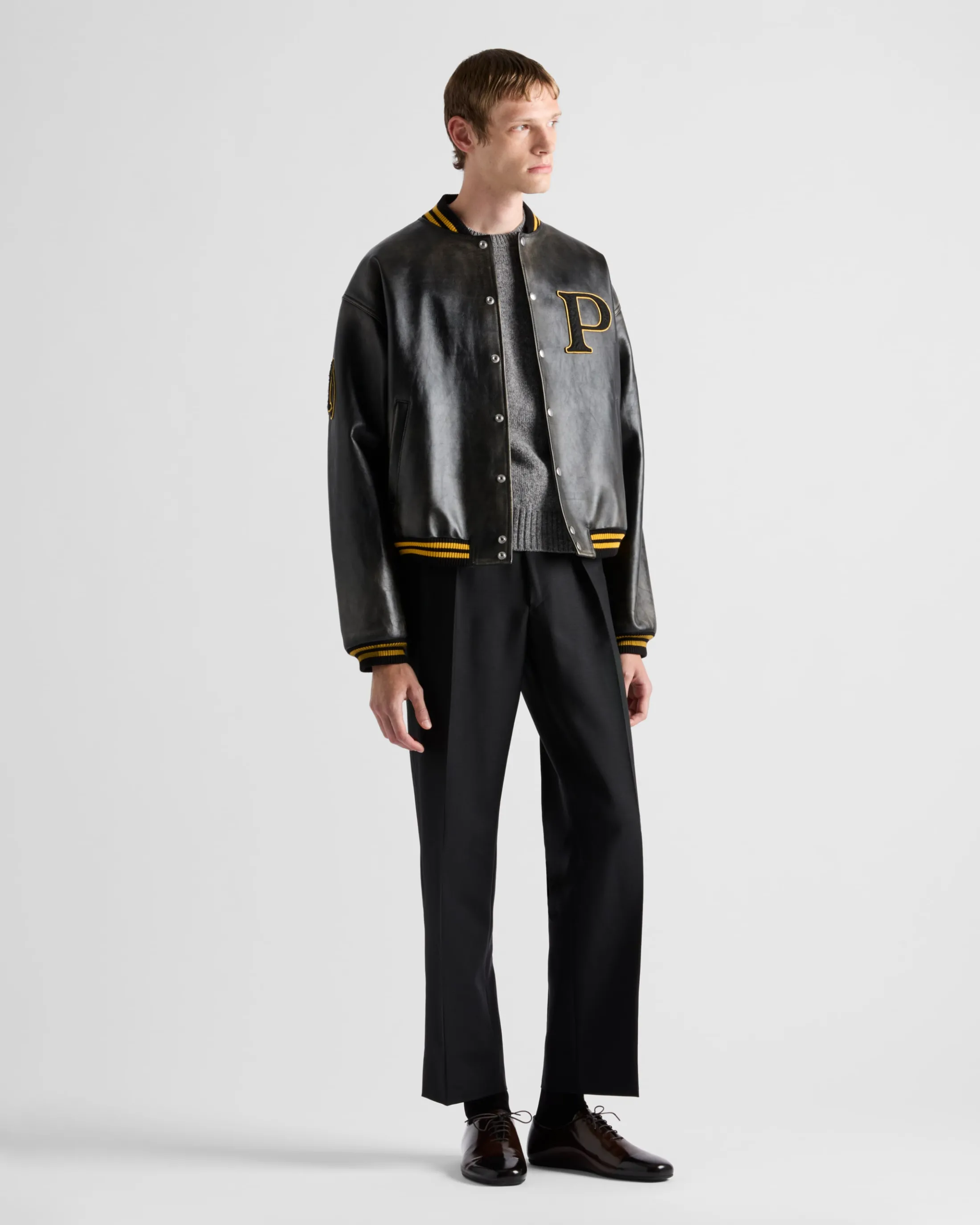 Prada Padded leather bomber jacket Black Store