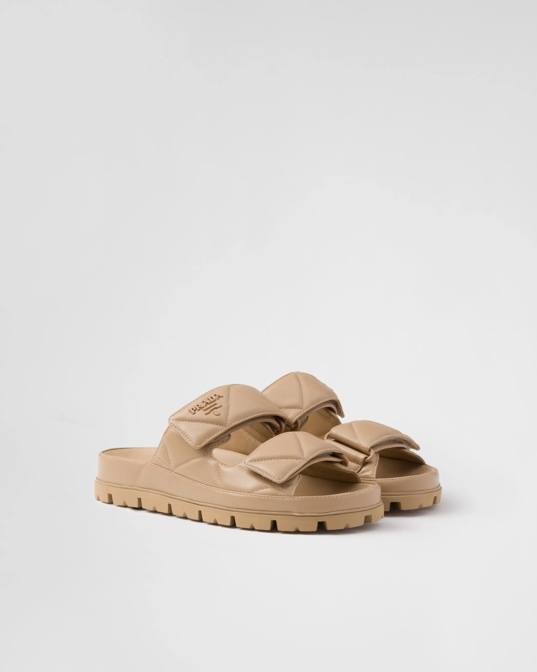 Prada Padded nappa leather sandals Sandbeige Discount