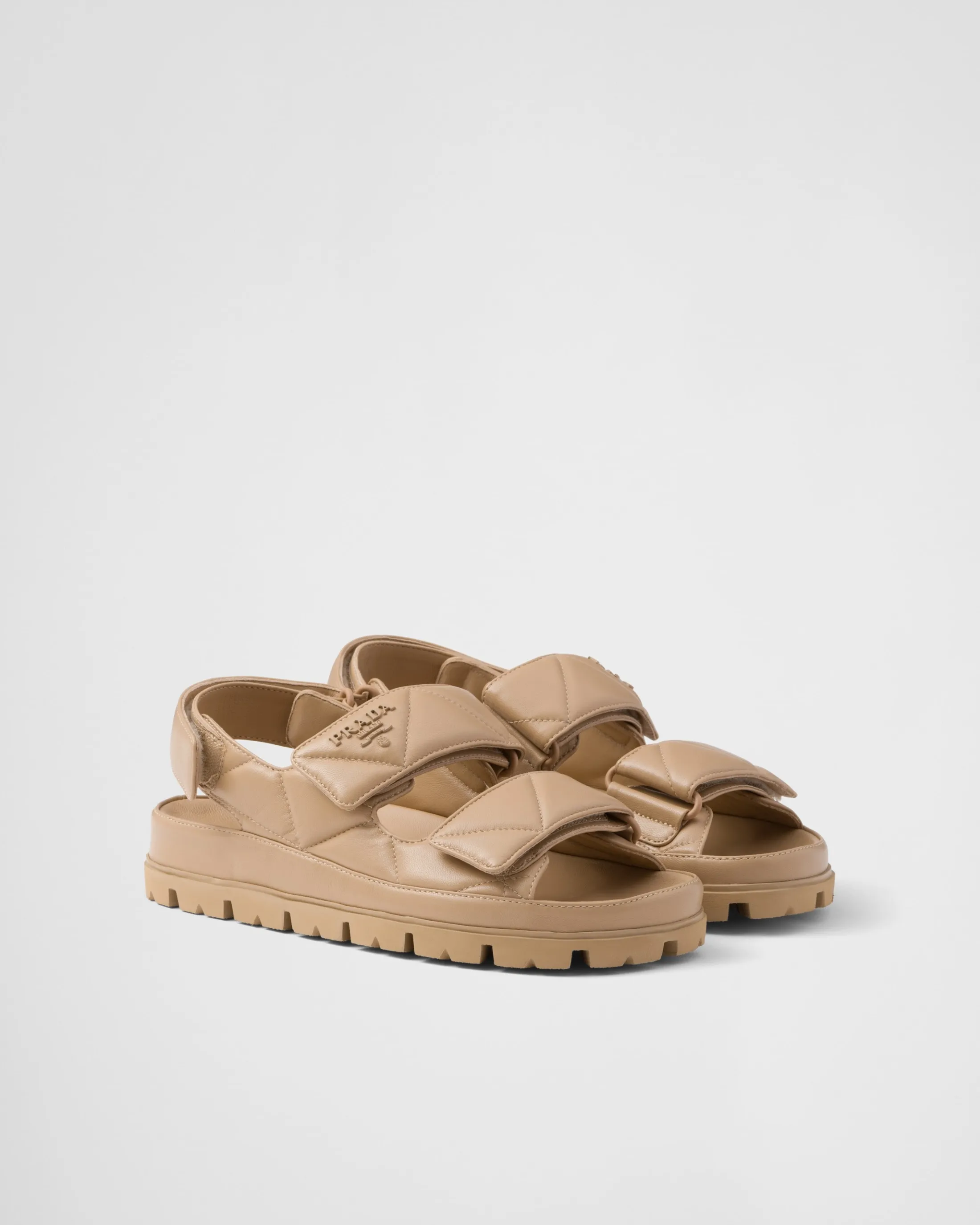 Prada Padded nappa leather sandals Sandbeige Clearance