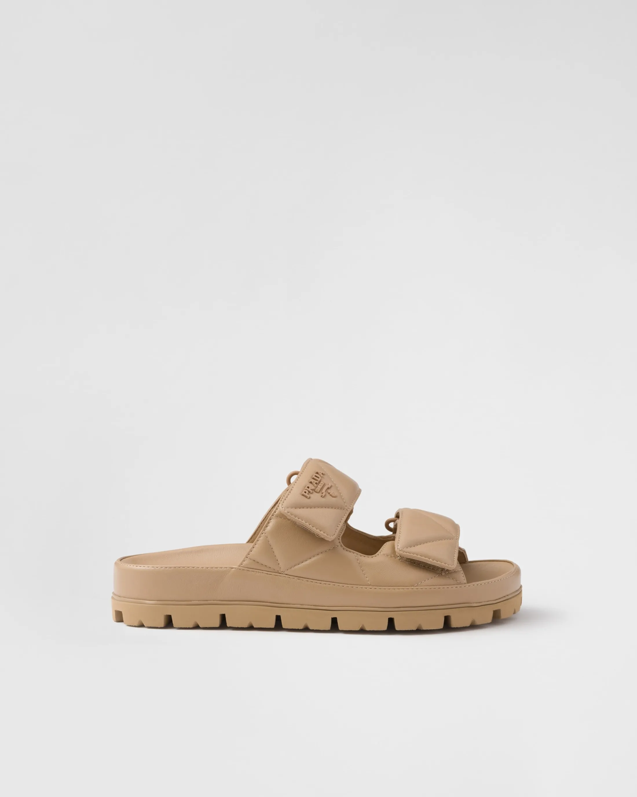 Prada Padded nappa leather sandals Sandbeige Discount