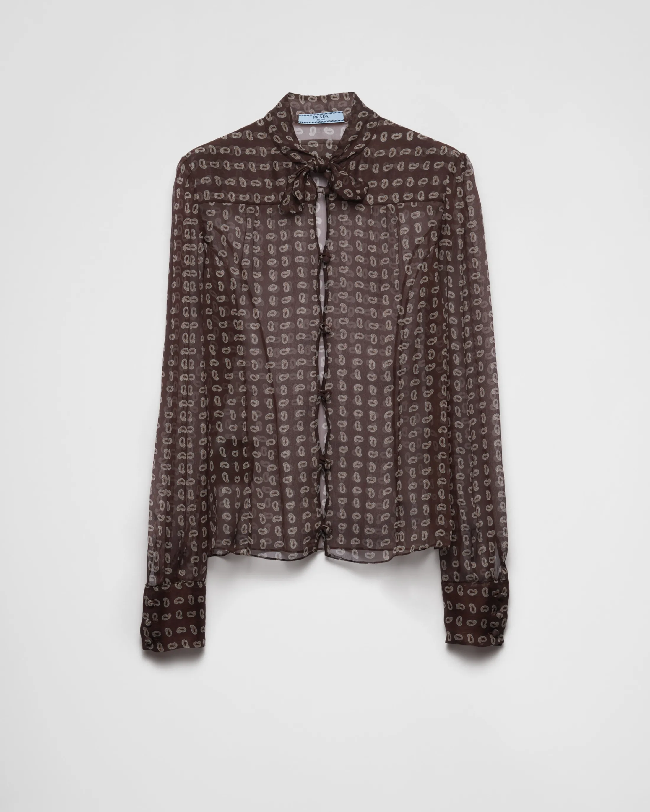 Prada Paisley print chiffon shirt Corkbeige Flash Sale