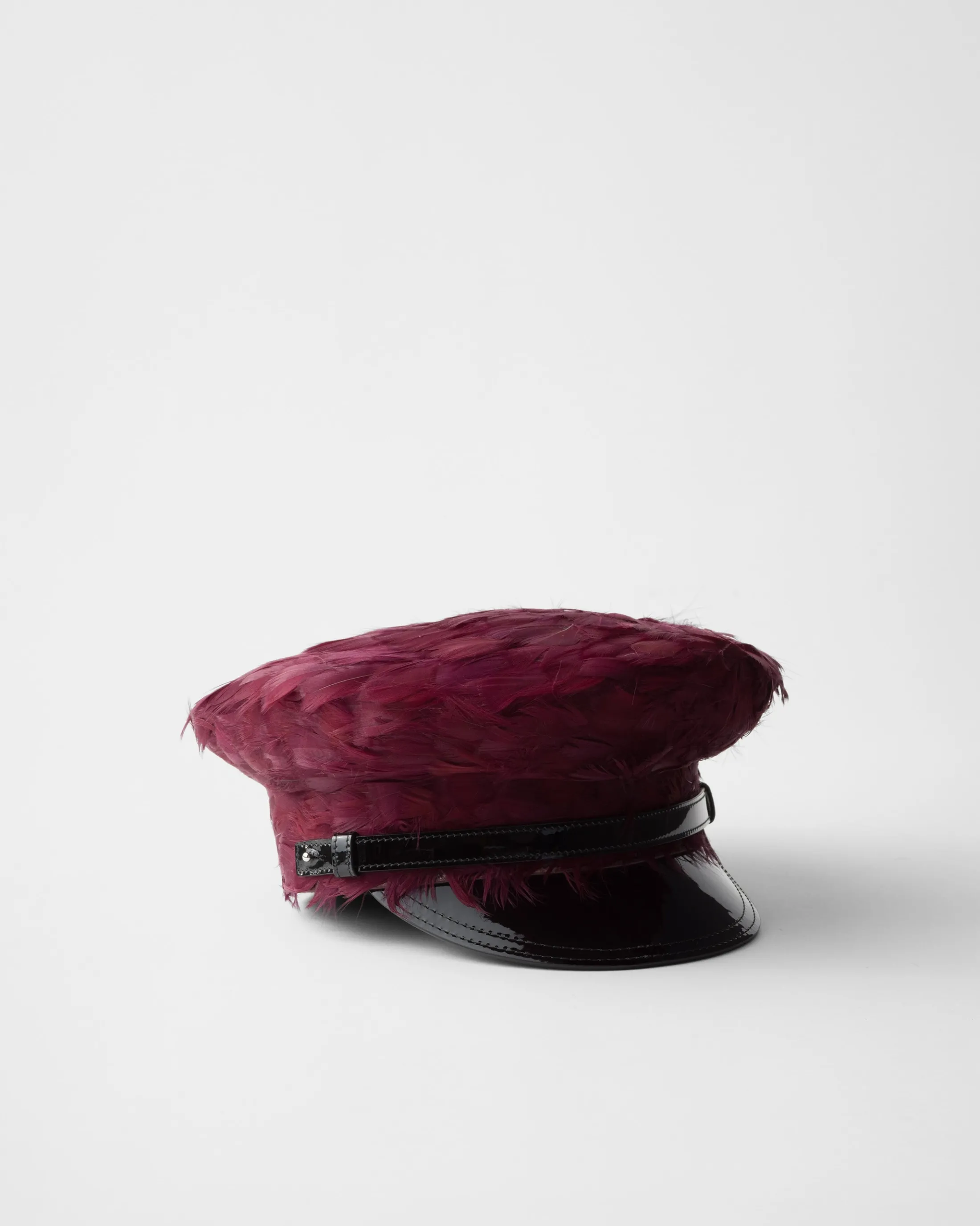 Prada Patent leather and feather hat Burgundy Cheap