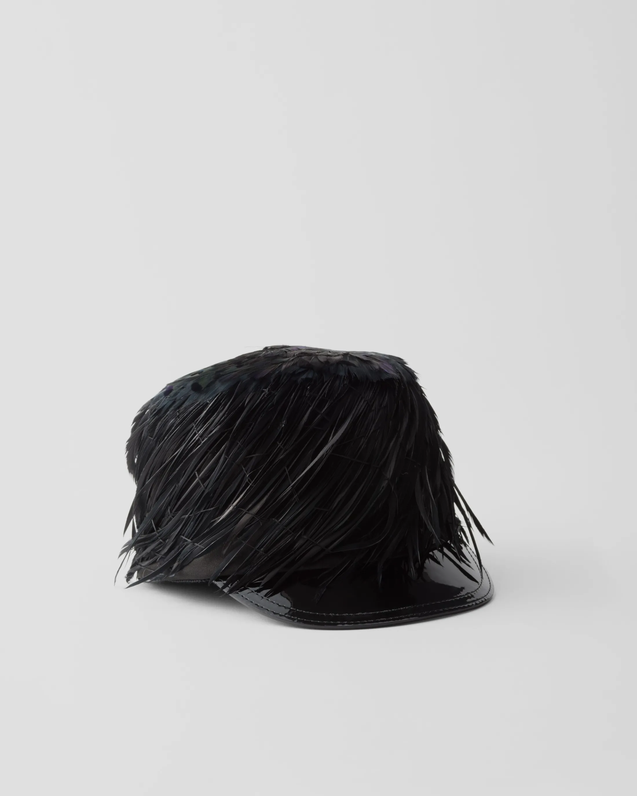 Prada Patent leather and feather hat Black Store