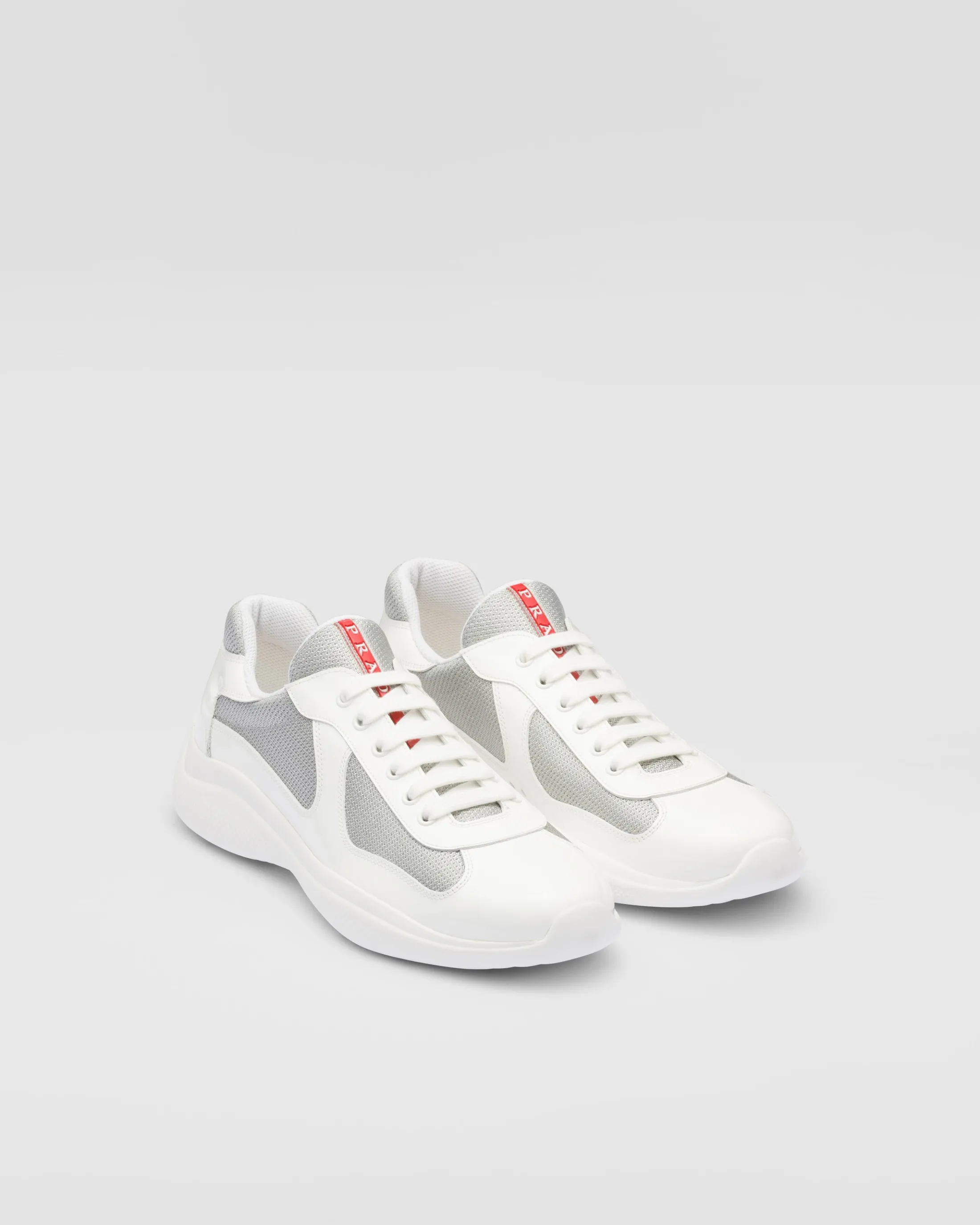 Prada Patent leather and technical fabric America's Cup sneakers White/silver Outlet