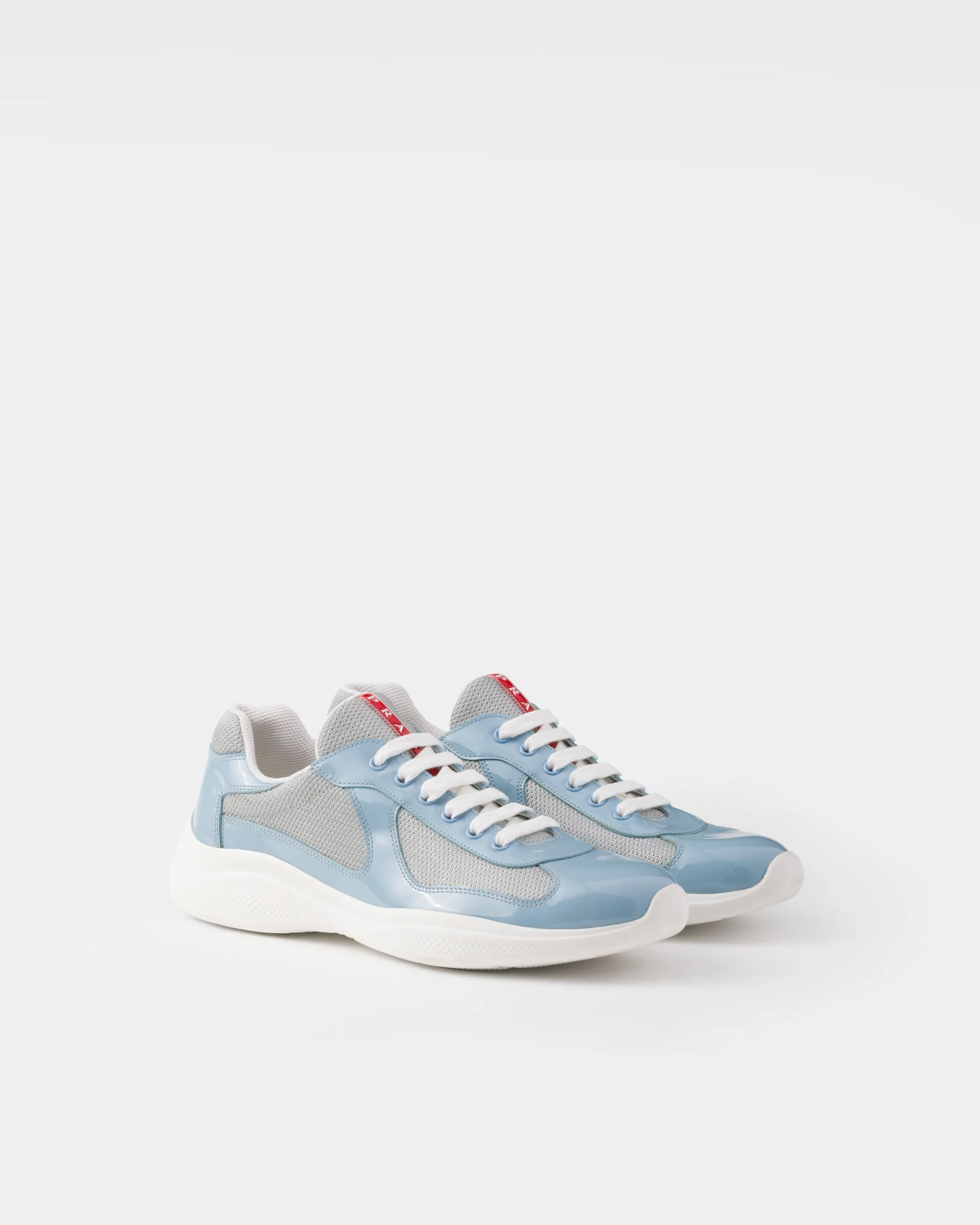 Prada Patent leather and technical fabric America's Cup sneakers Silver/celeste Online