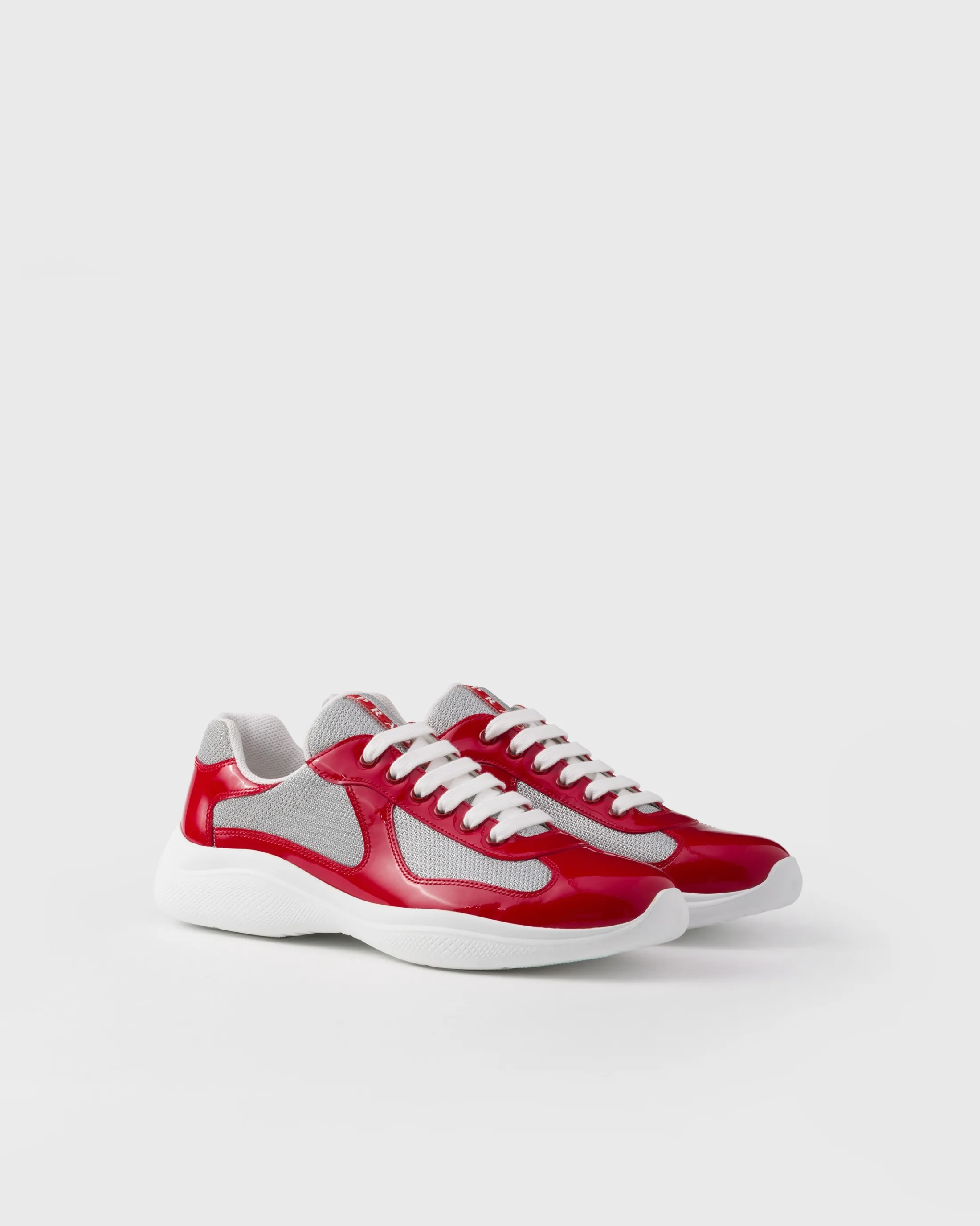 Prada Patent leather and technical fabric America's Cup sneakers Red/silver Best Sale