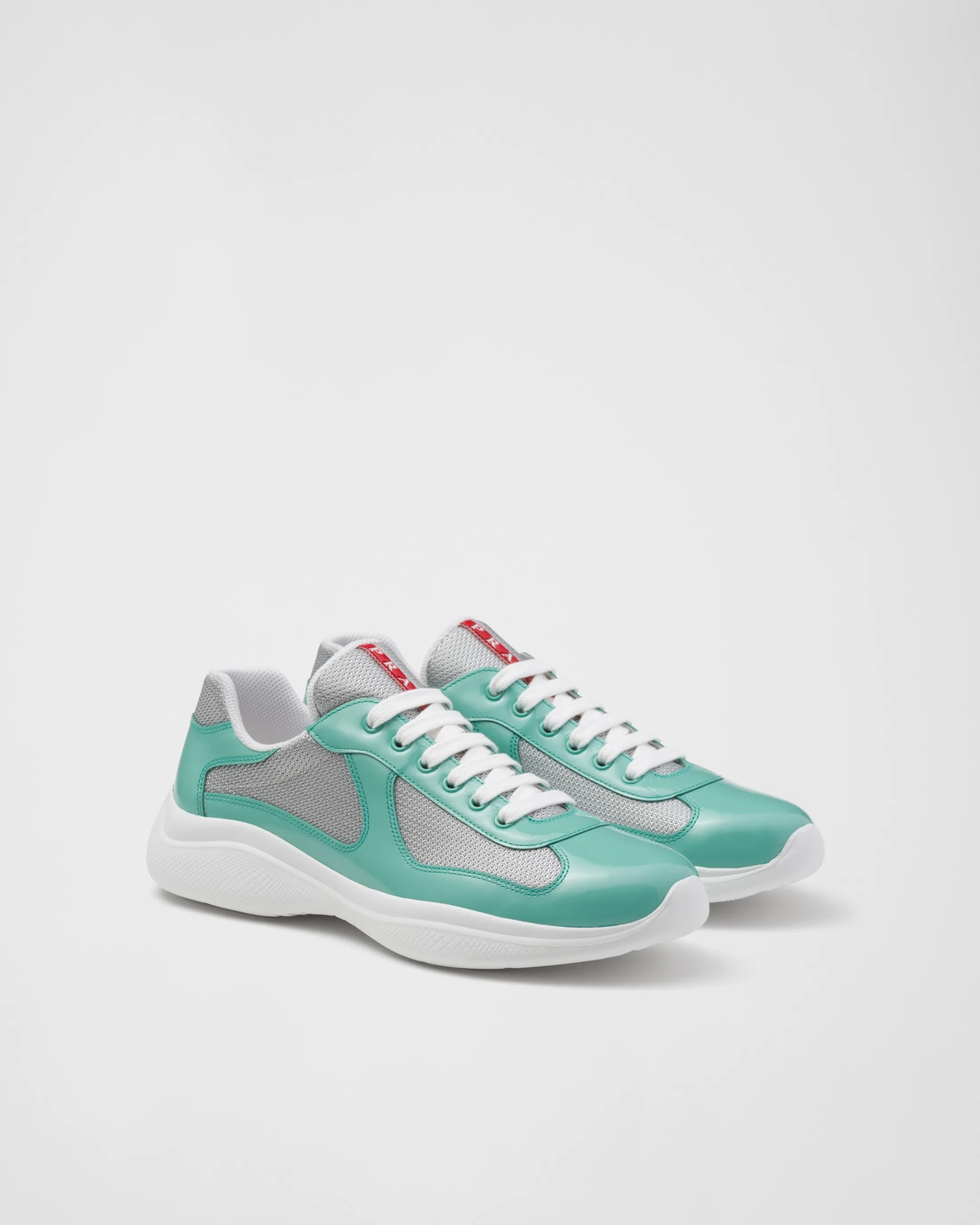 Prada Patent leather and technical fabric America's Cup sneakers Jade/silver Cheap