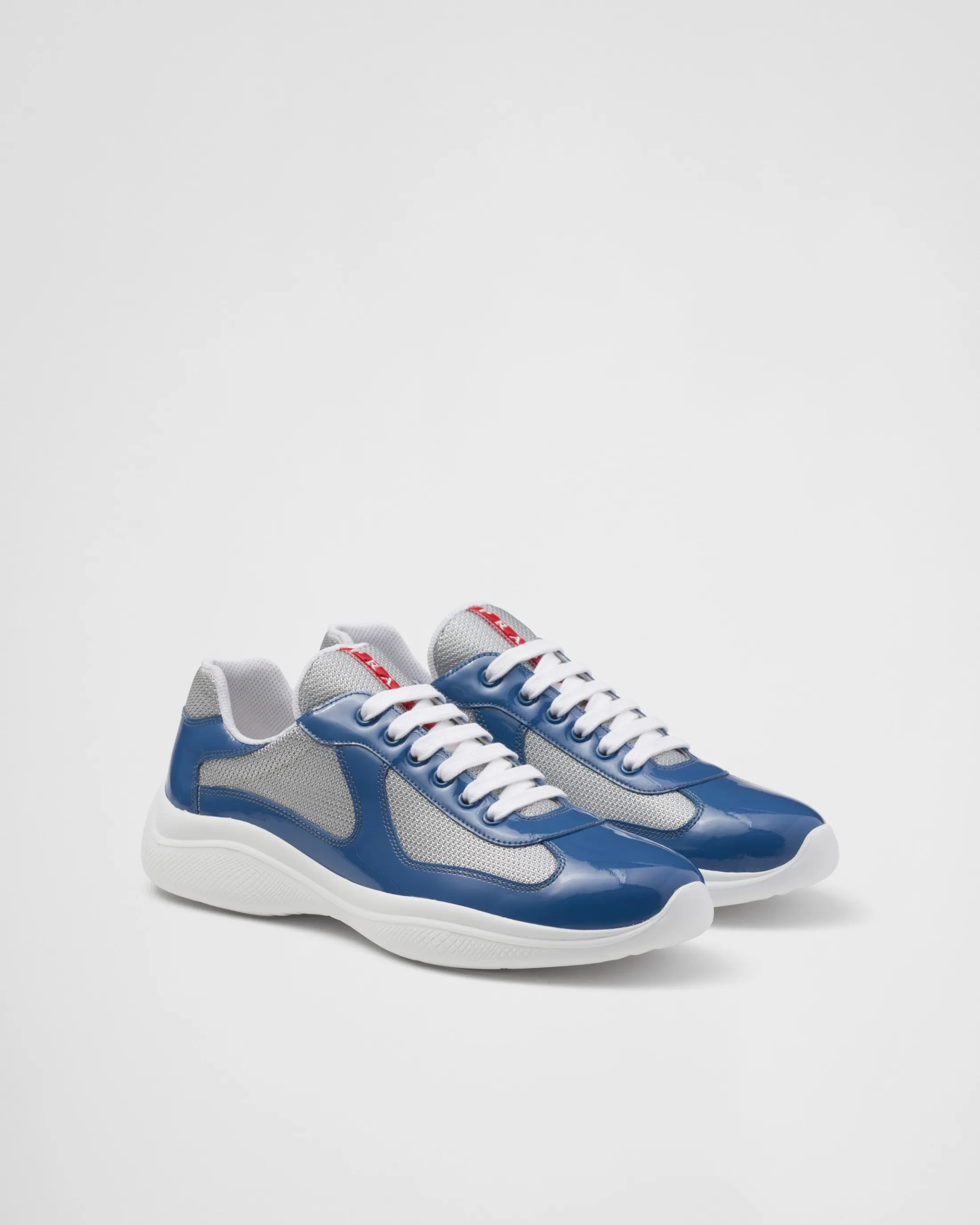 Prada Patent leather and technical fabric America's Cup sneakers Aviationblue/silver Best Sale