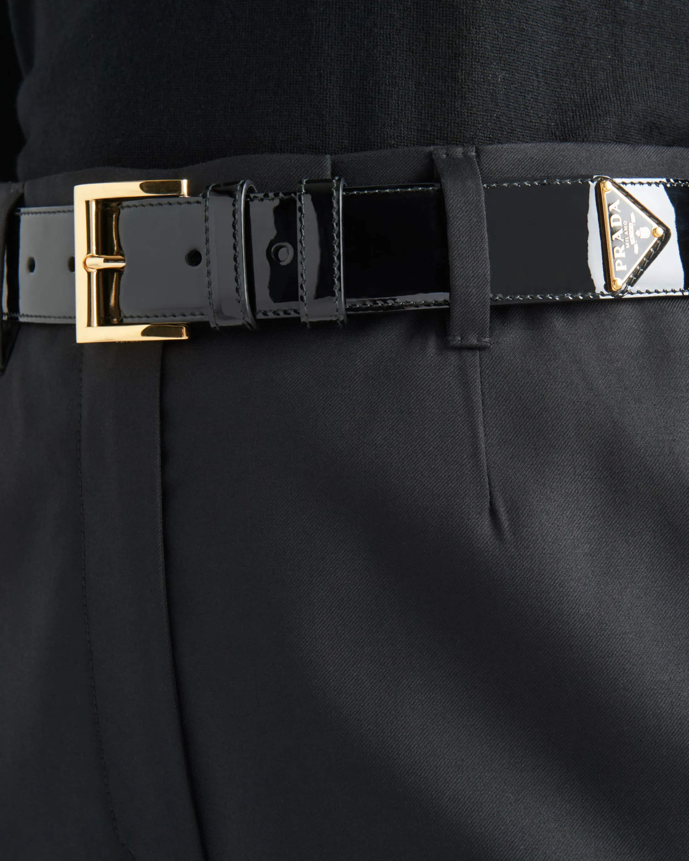 Prada Patent leather belt Black Flash Sale