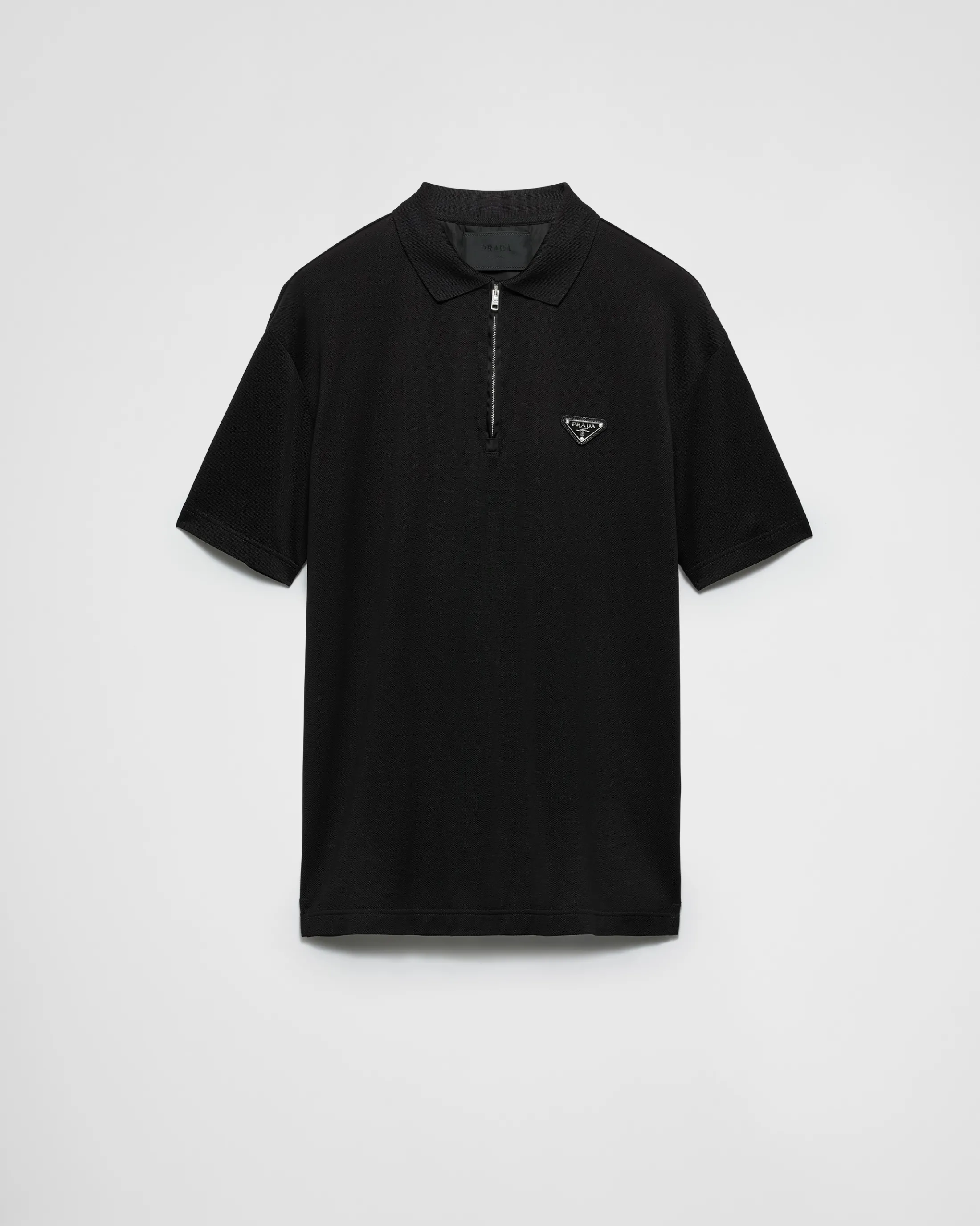 Prada Piqué polo shirt with Re-Nylon details Black Hot