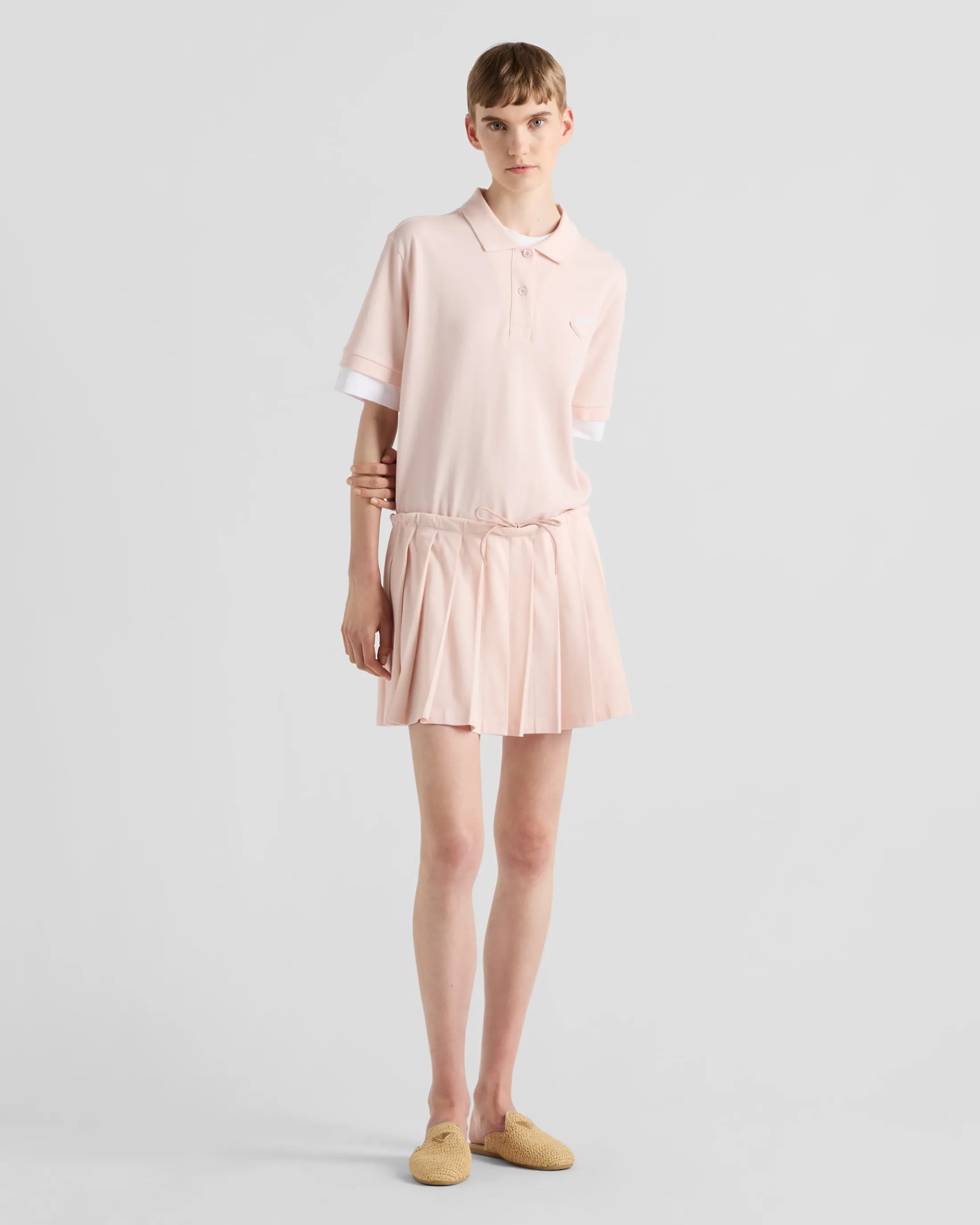 Prada Pleated piqué miniskirt Peach Shop