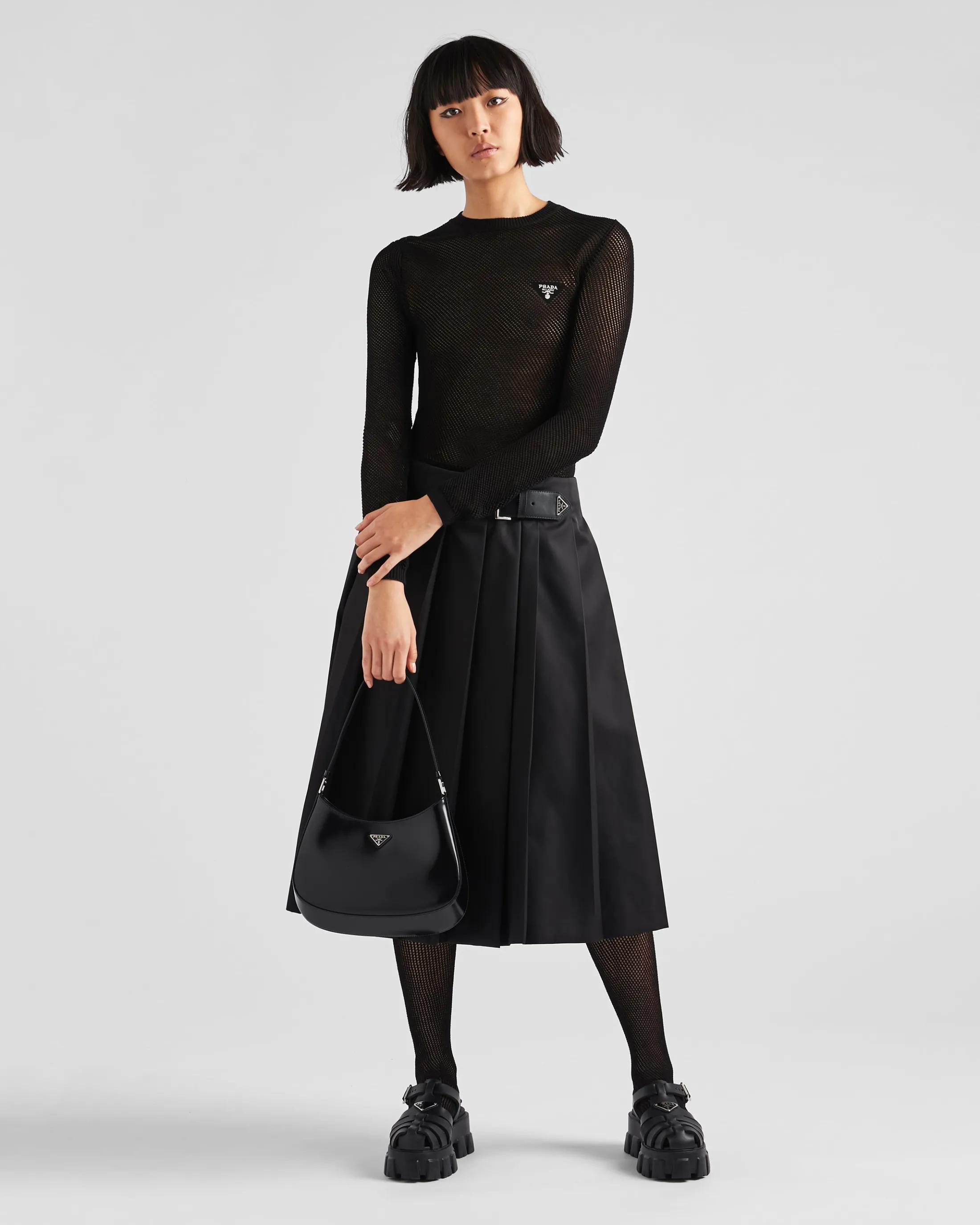 Prada Pleated Re-Nylon skirt Black Outlet