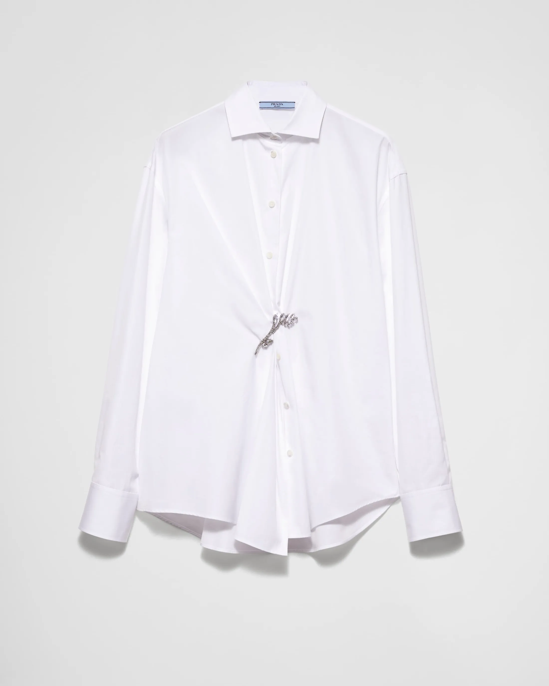 Prada Poplin shirt with crystal brooch White Online