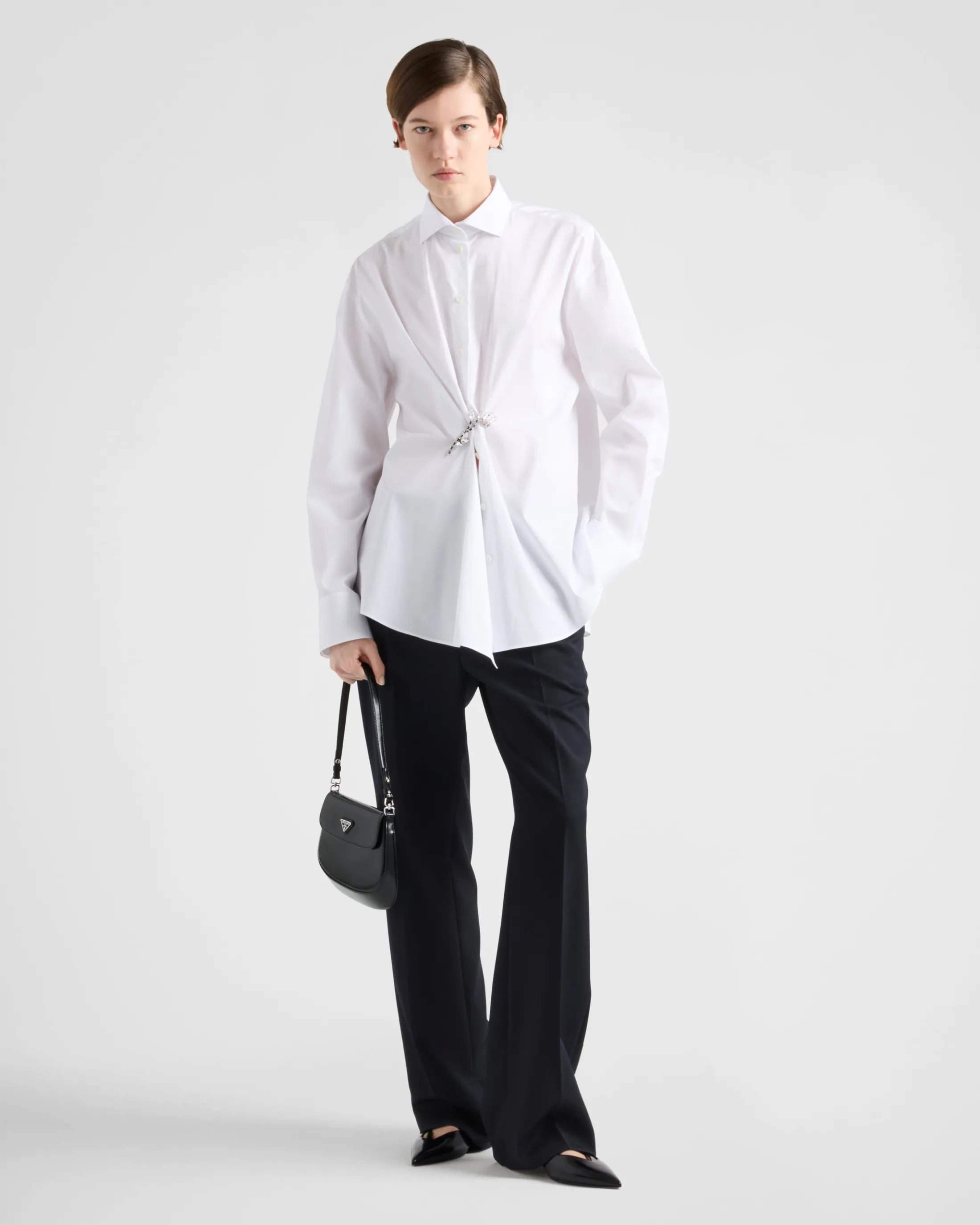 Prada Poplin shirt with crystal brooch White Online