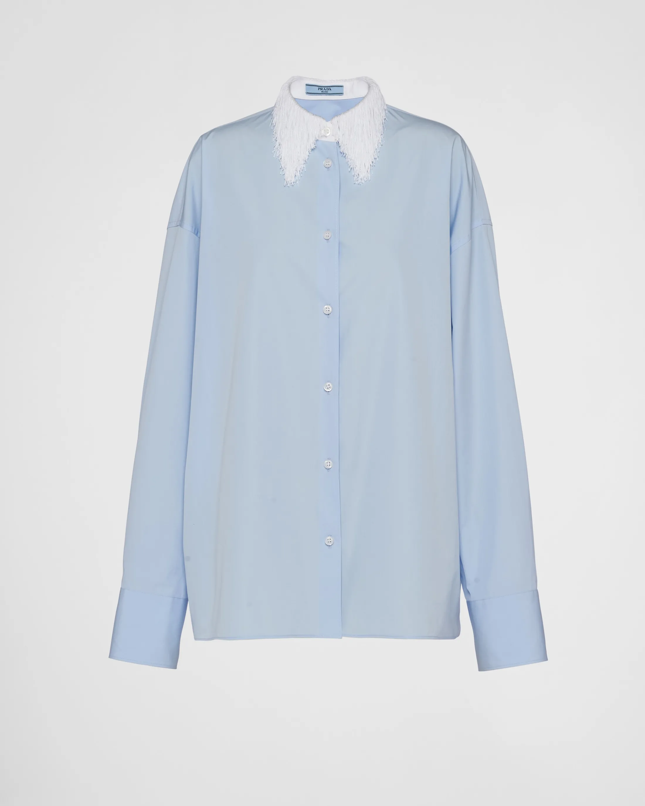 Prada Poplin shirt with fringed collar Lightblue Discount