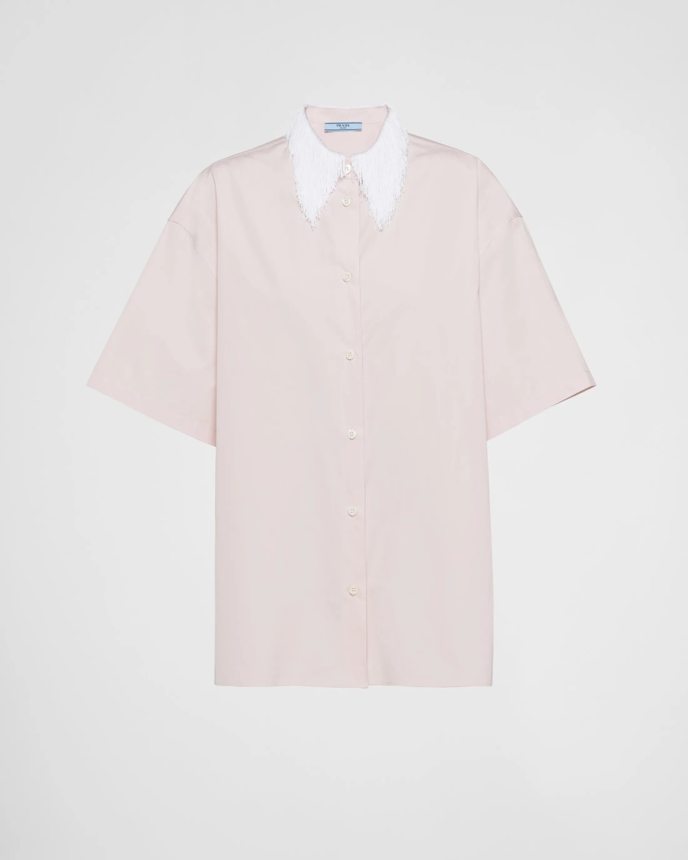 Prada Poplin shirt with fringed collar Alabasterpink Best Sale