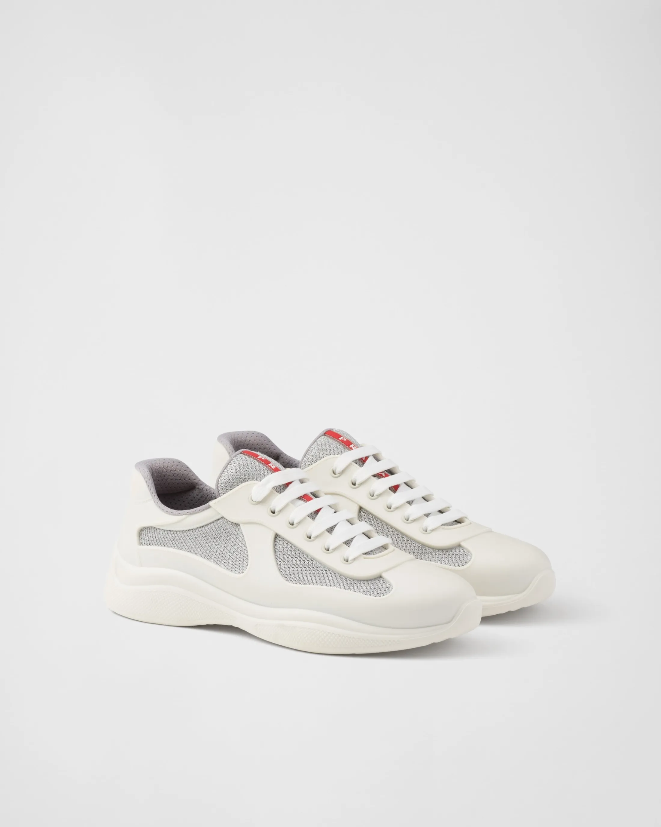 Prada America's Cup Soft rubber and bike fabric sneakers Cream Hot