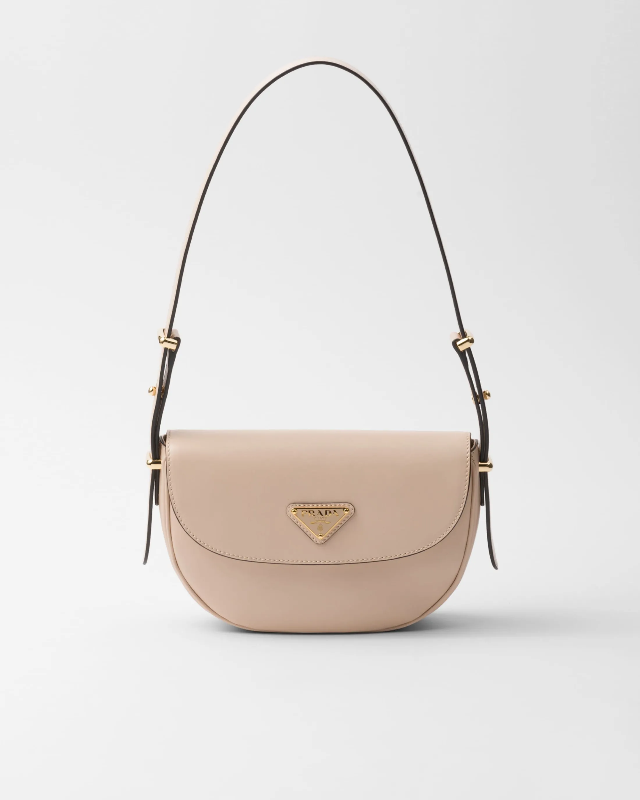 Prada Arqué leather shoulder bag with flap Travertine Clearance