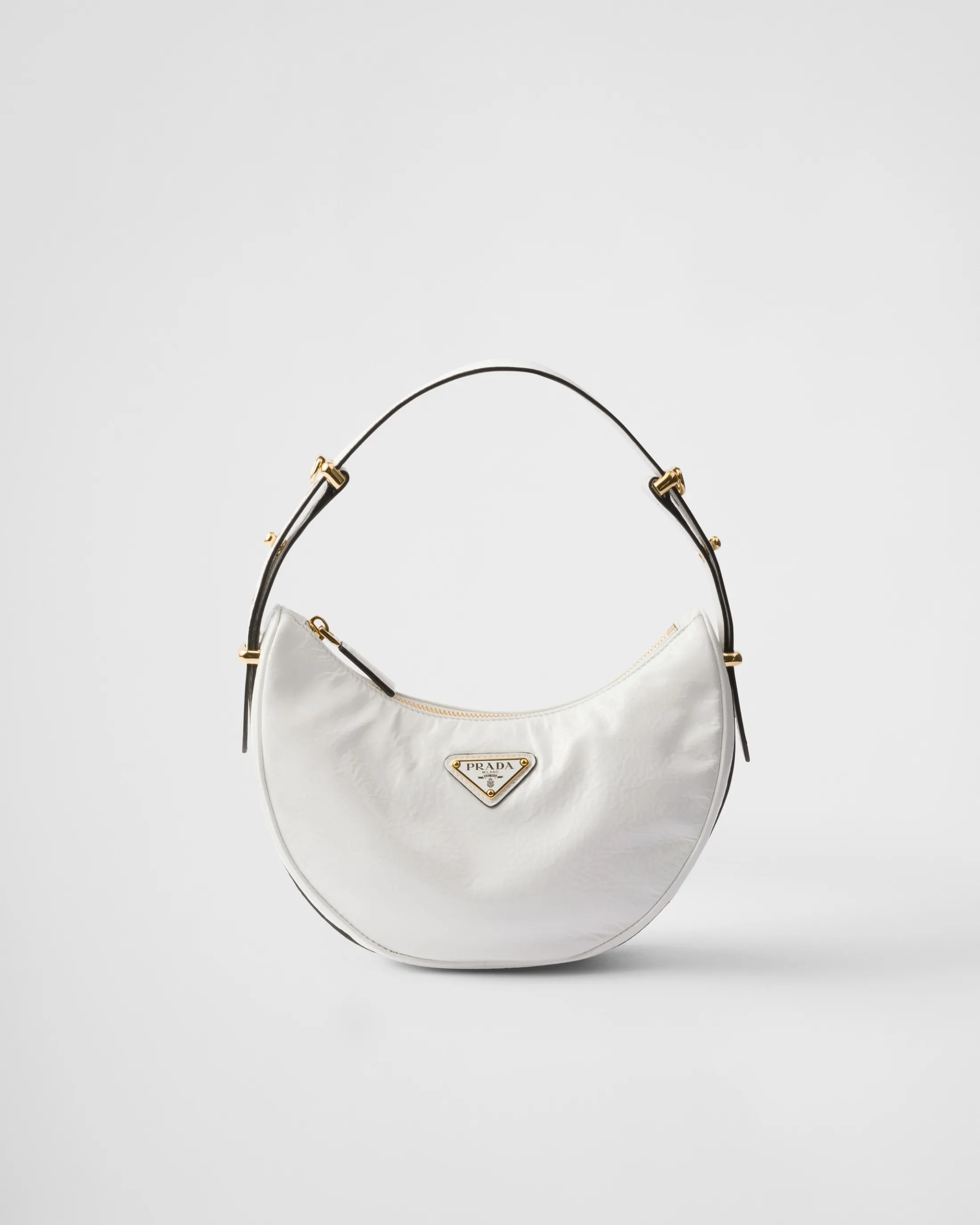 Prada Arqué naplak patent leather shoulder bag White Best Sale