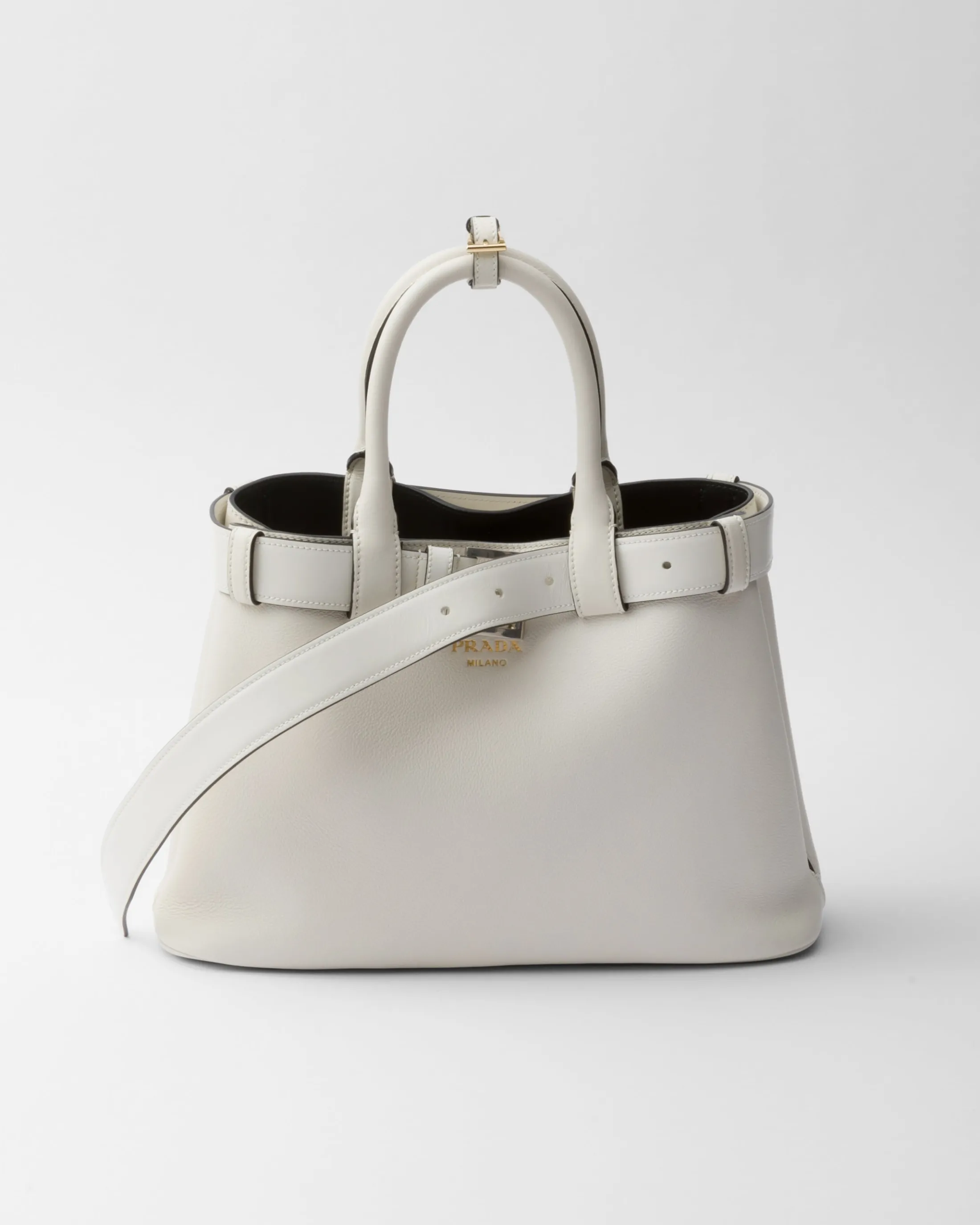 Prada Buckle small leather handbag with belt White/black Store