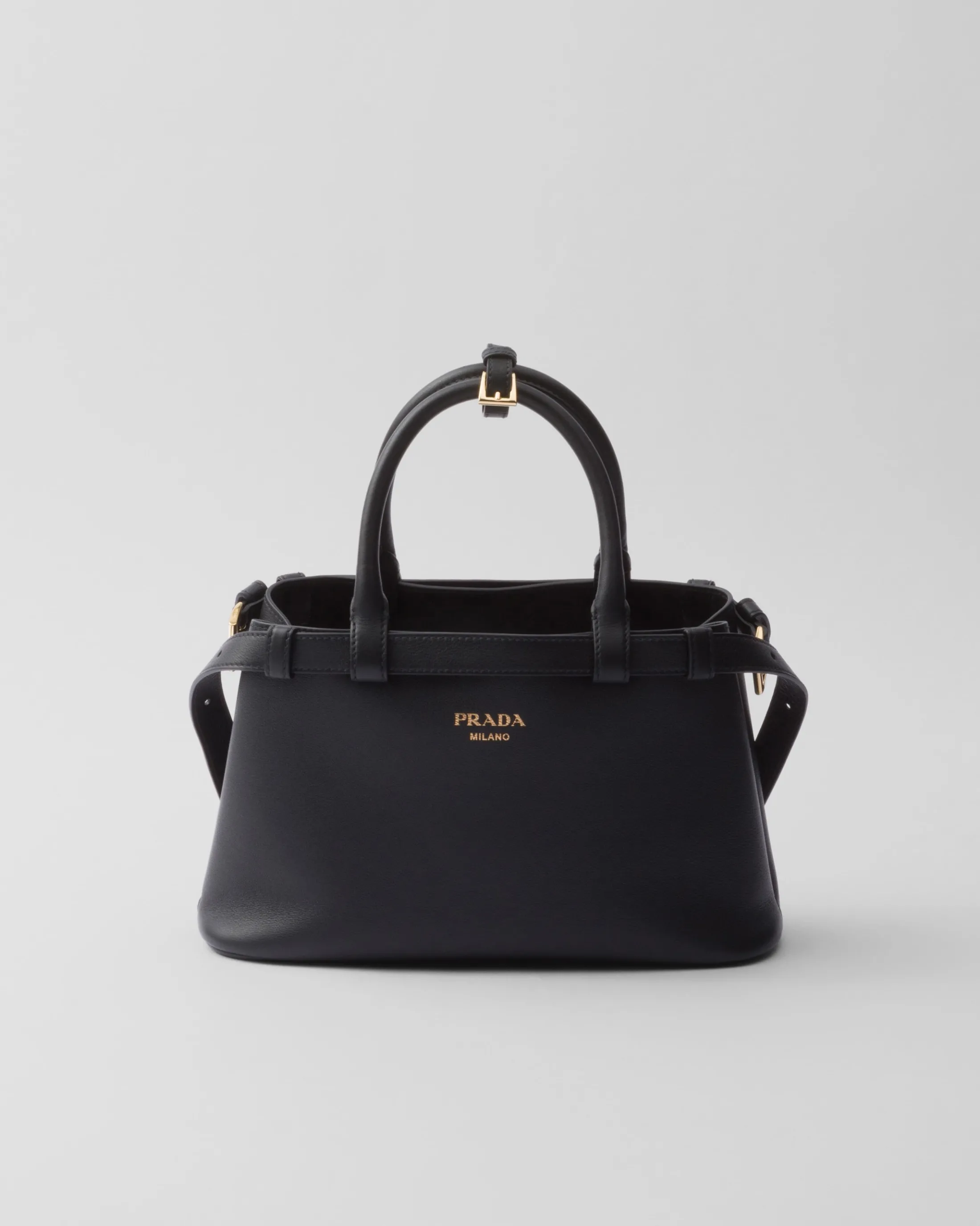 Prada Buckle small leather handbag with double belt Black Outlet