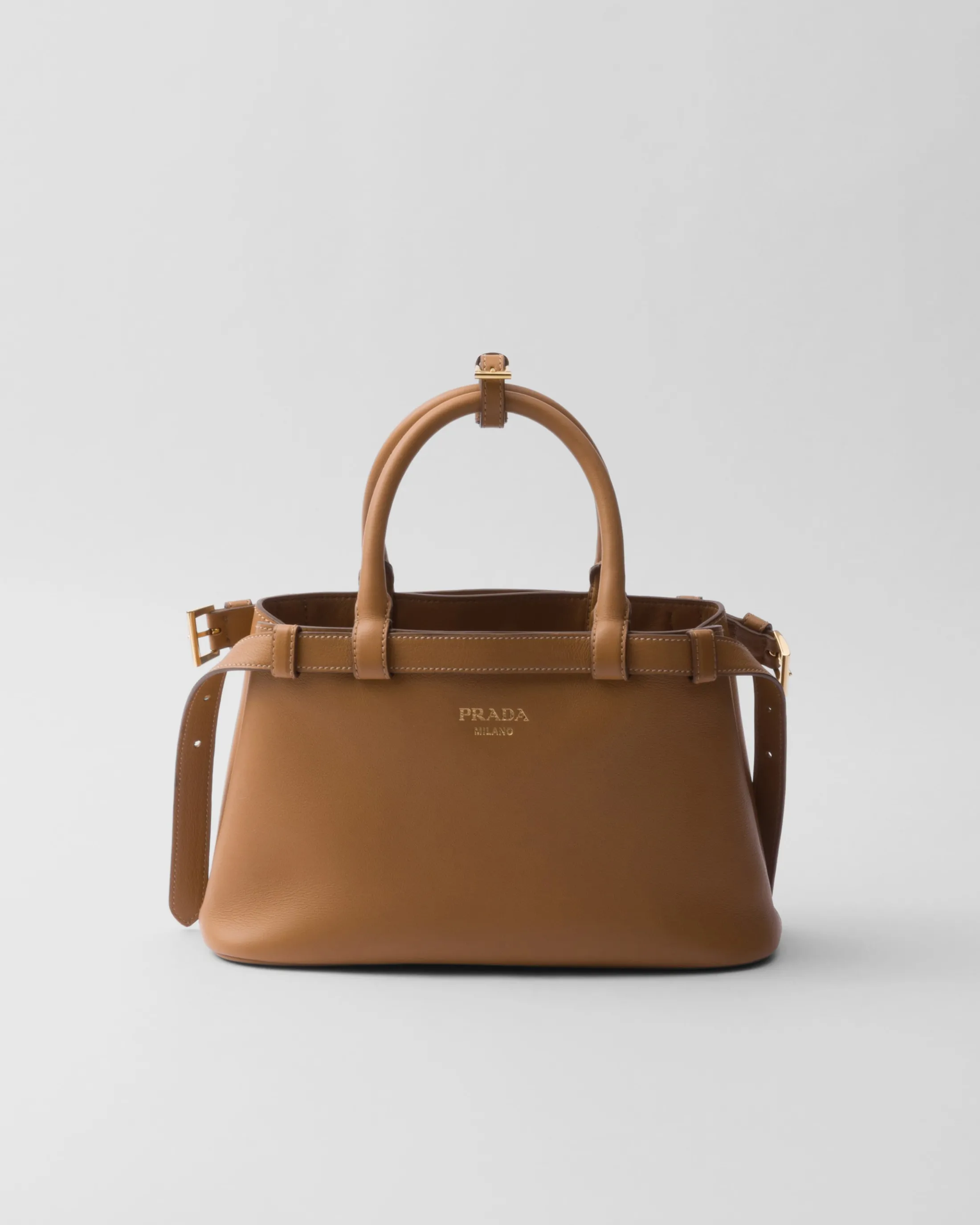 Prada Buckle small leather handbag with double belt Caramel Shop