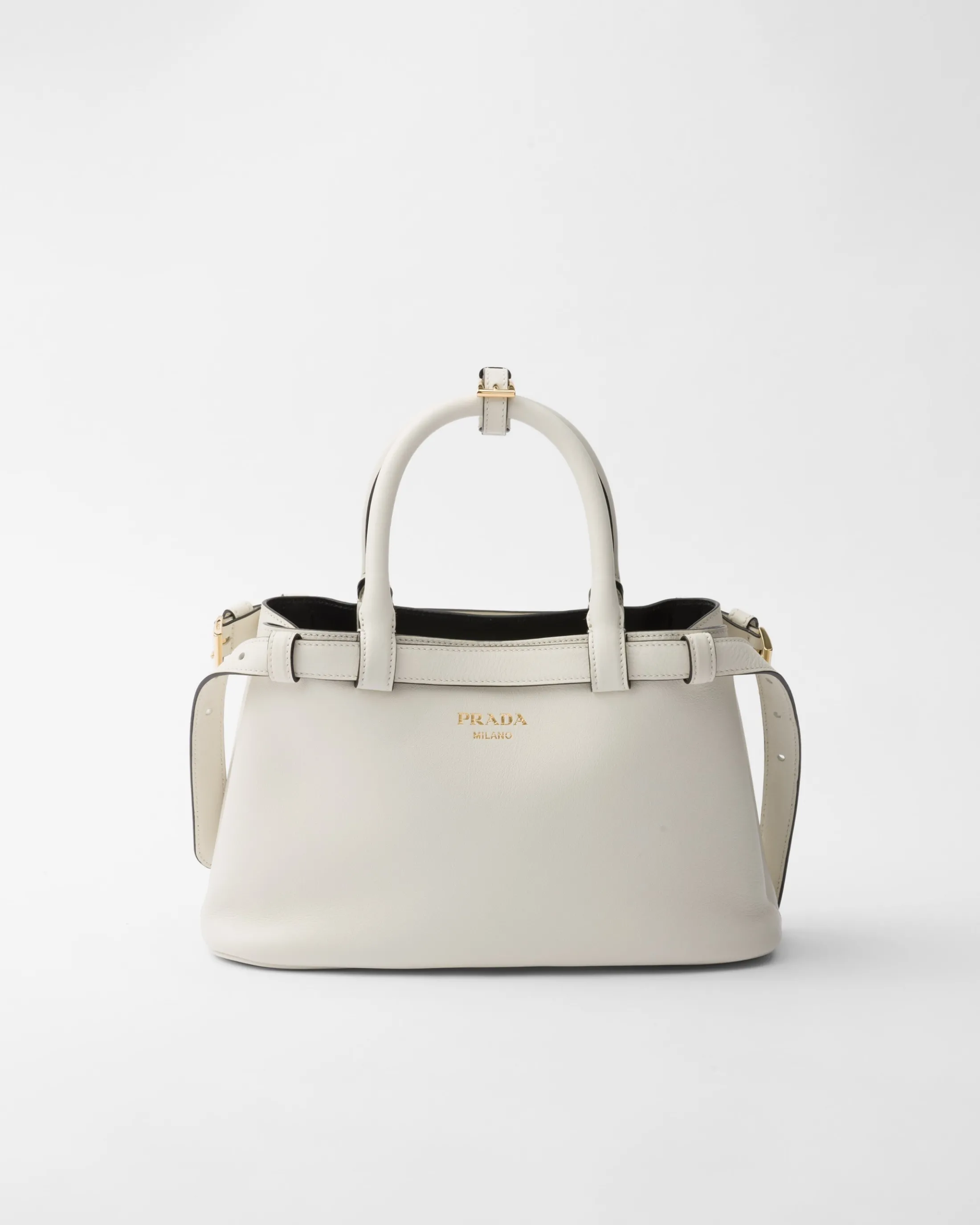 Prada Buckle small leather handbag with double belt White/black Outlet