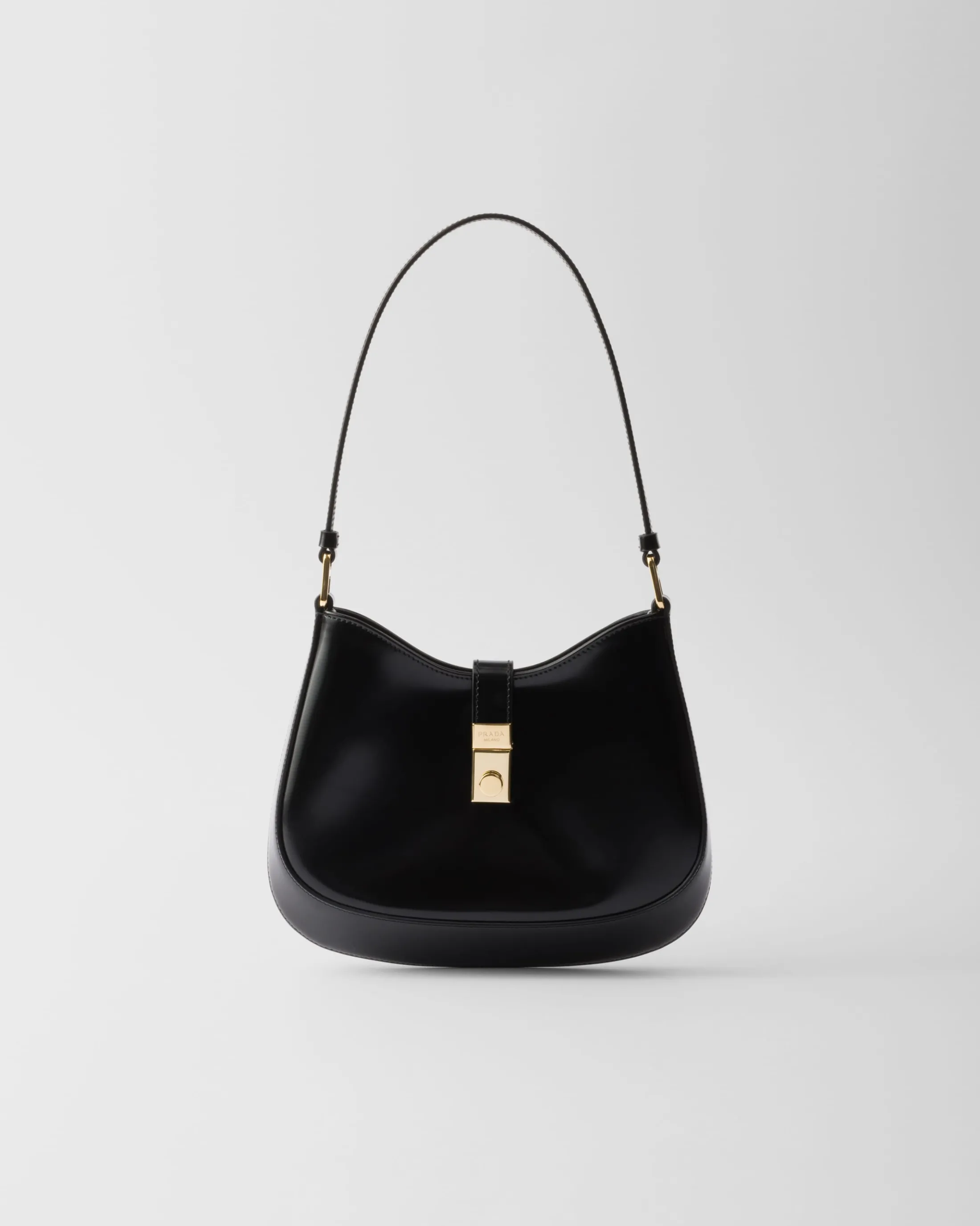 Prada Cleo brushed leather shoulder bag with clasp closure Black Online