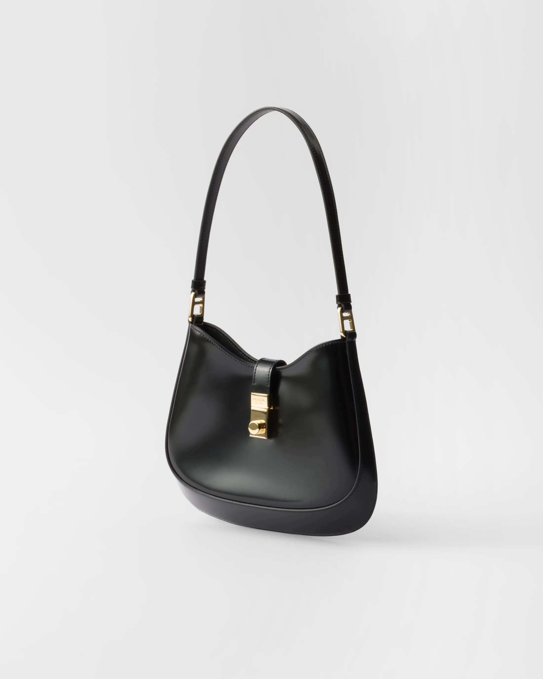 Prada Cleo brushed leather shoulder bag with clasp closure Black Online