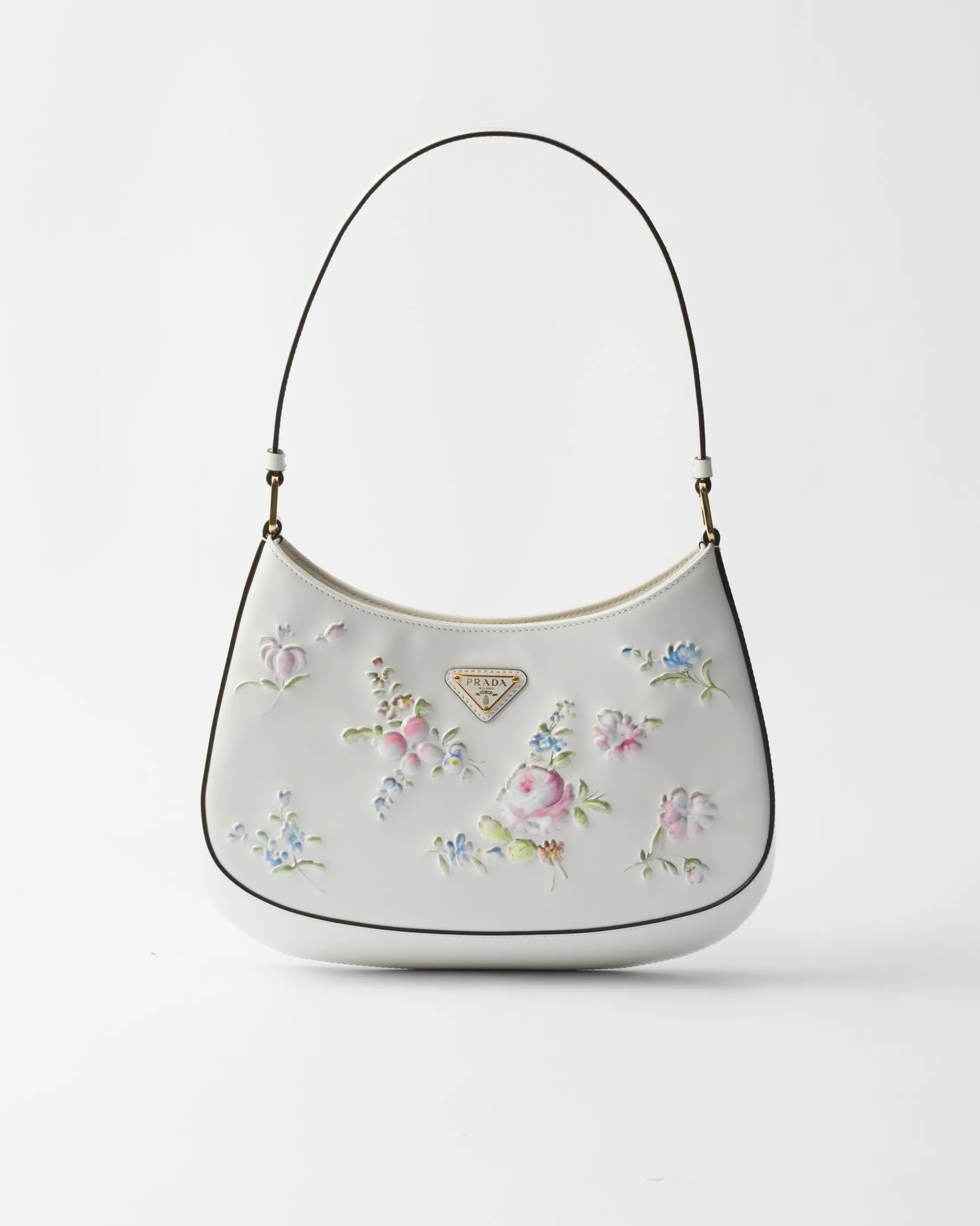 Prada Cleo printed brushed leather shoulder bag White Store