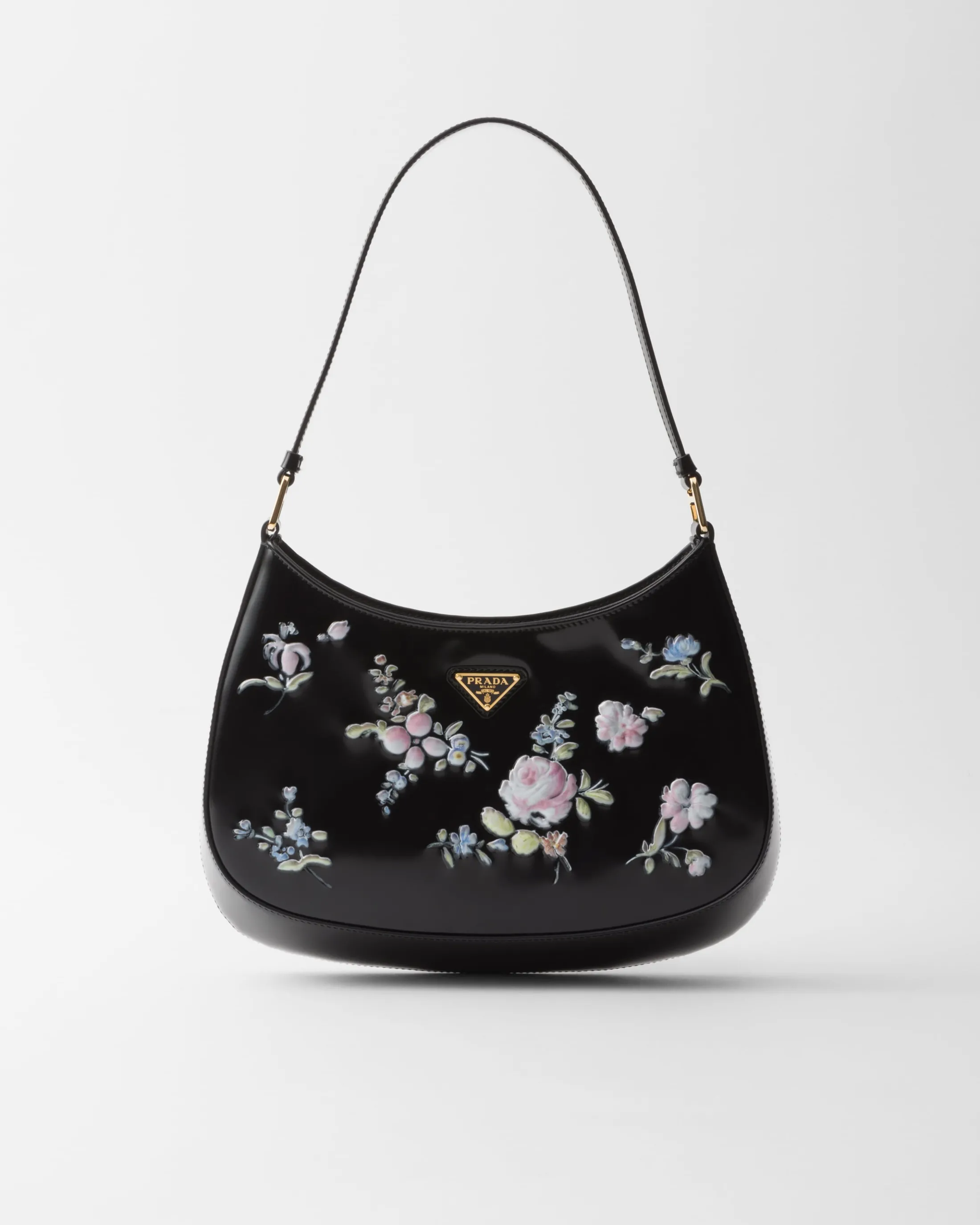 Prada Cleo printed brushed leather shoulder bag Black Cheap