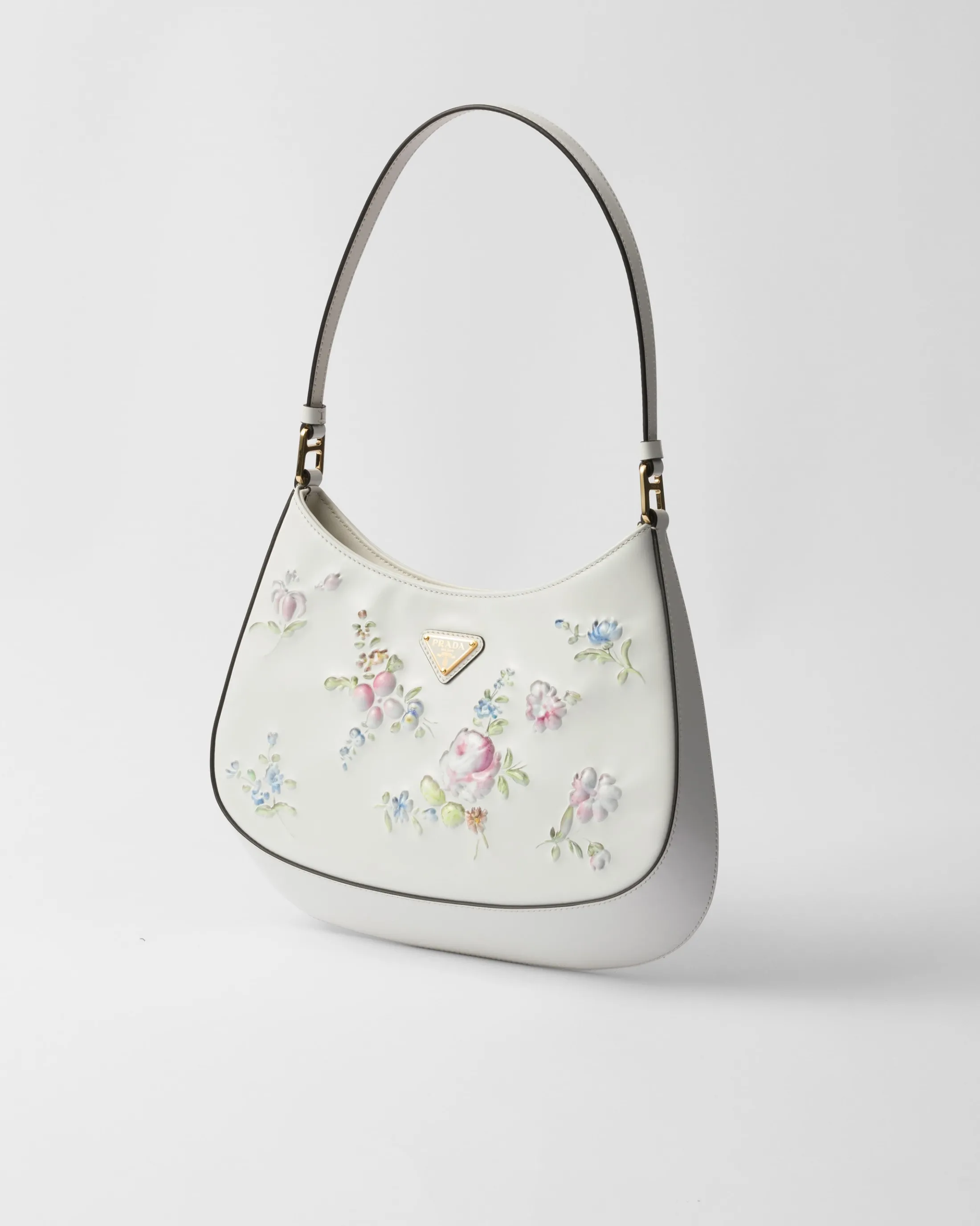 Prada Cleo printed brushed leather shoulder bag White Store