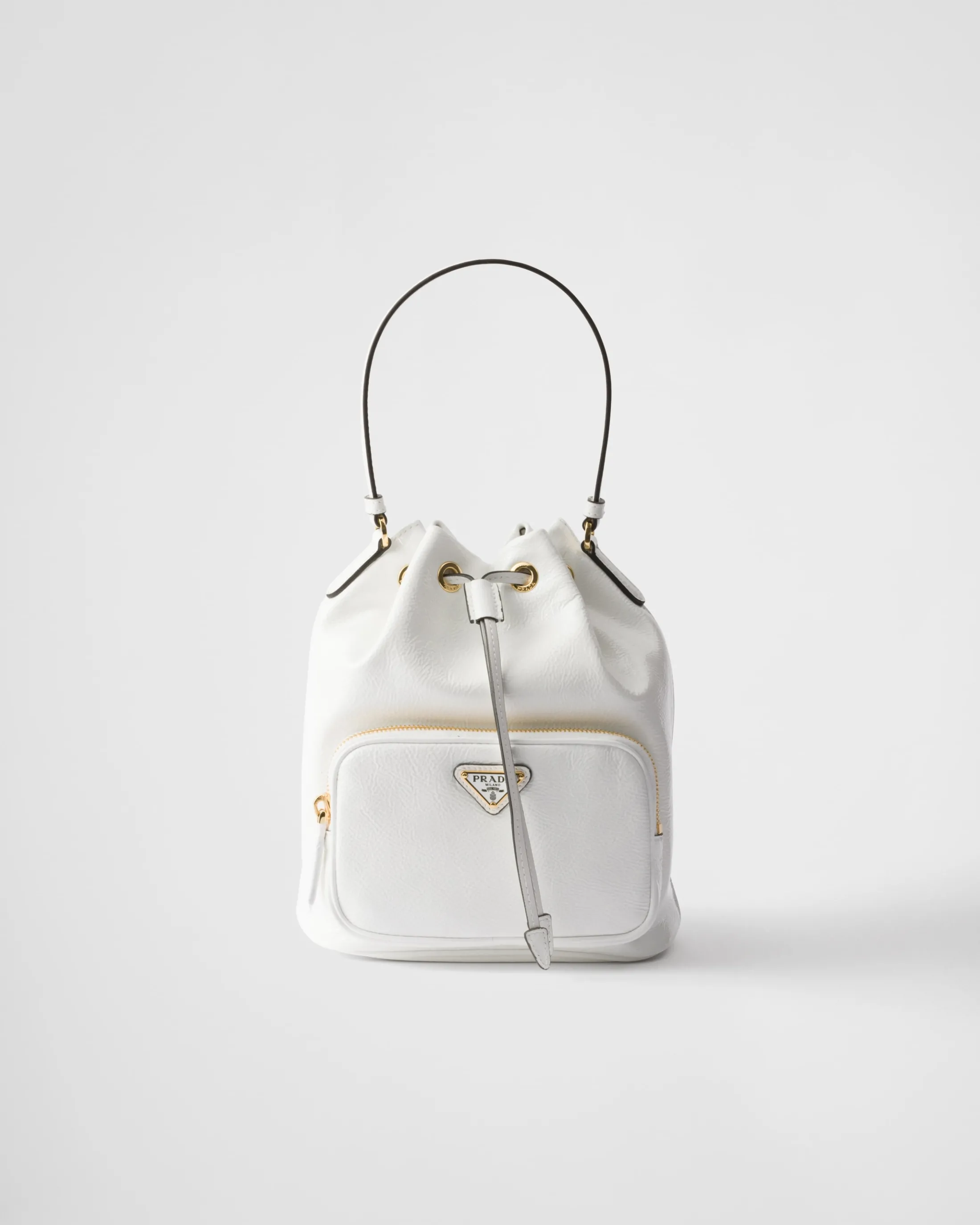 Prada Duet naplak patent leather bucket bag White Cheap