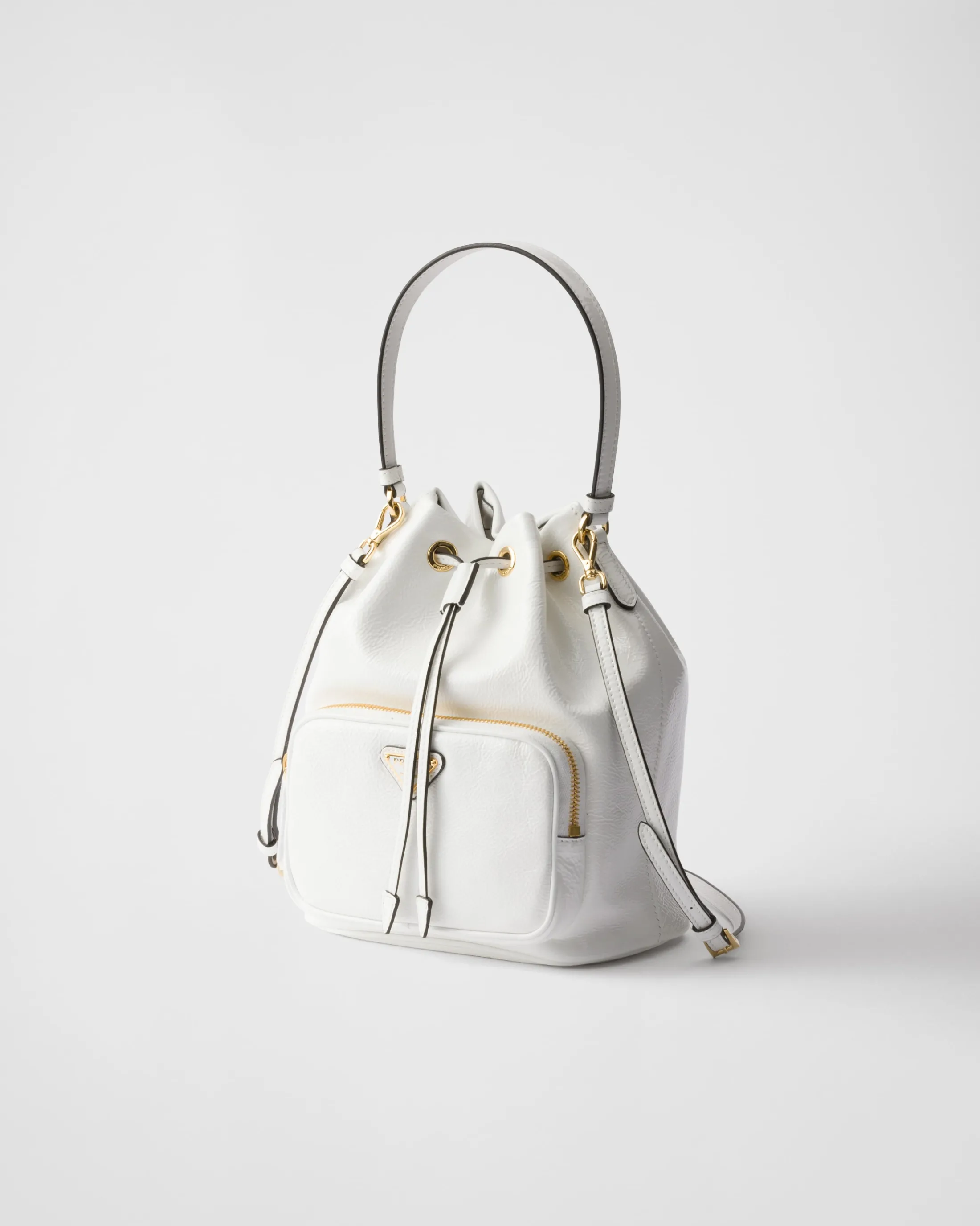 Prada Duet naplak patent leather bucket bag White Cheap