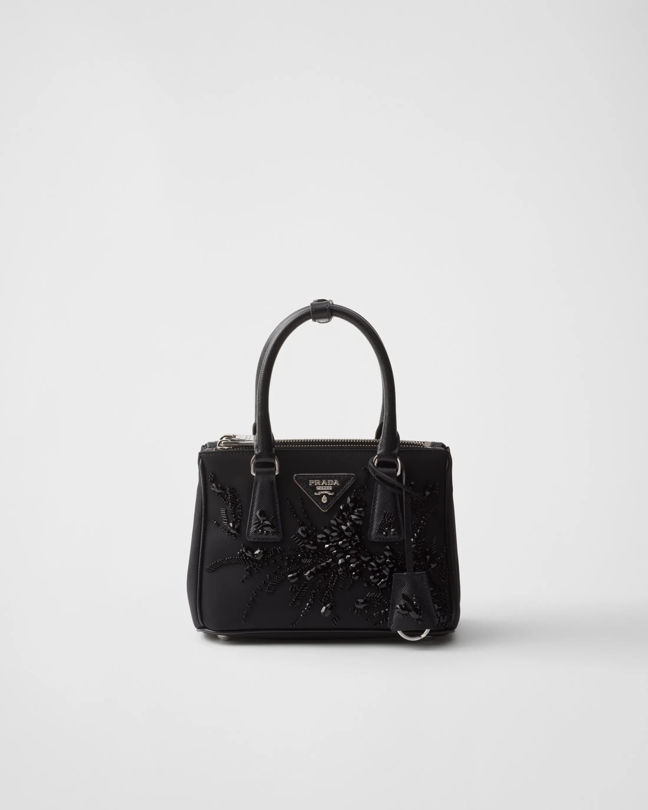 Prada Galleria embroidered Re-Nylon and Saffiano mini-bag Black Flash Sale