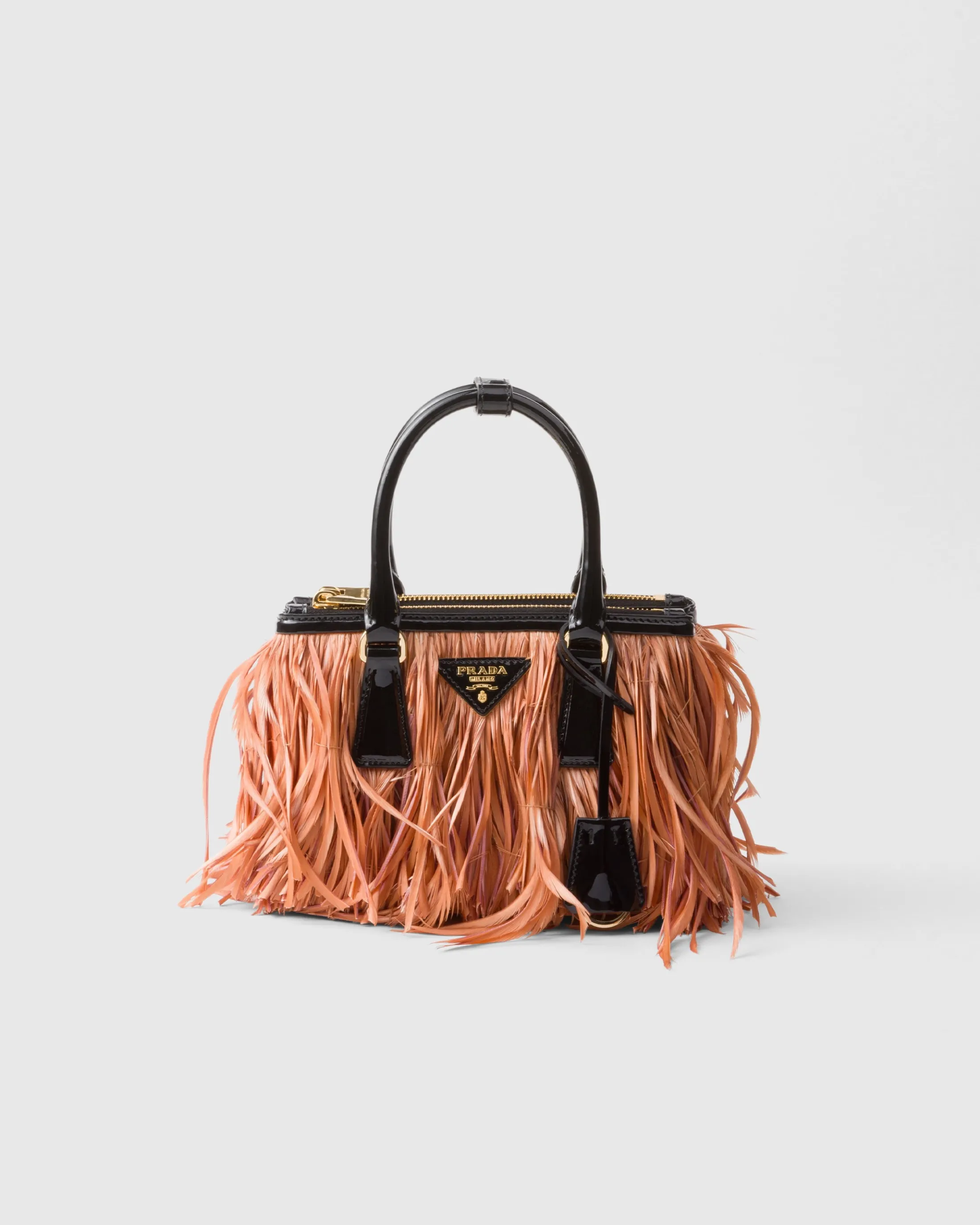 Prada Galleria mini-bag with feather trim Apricot/black Best