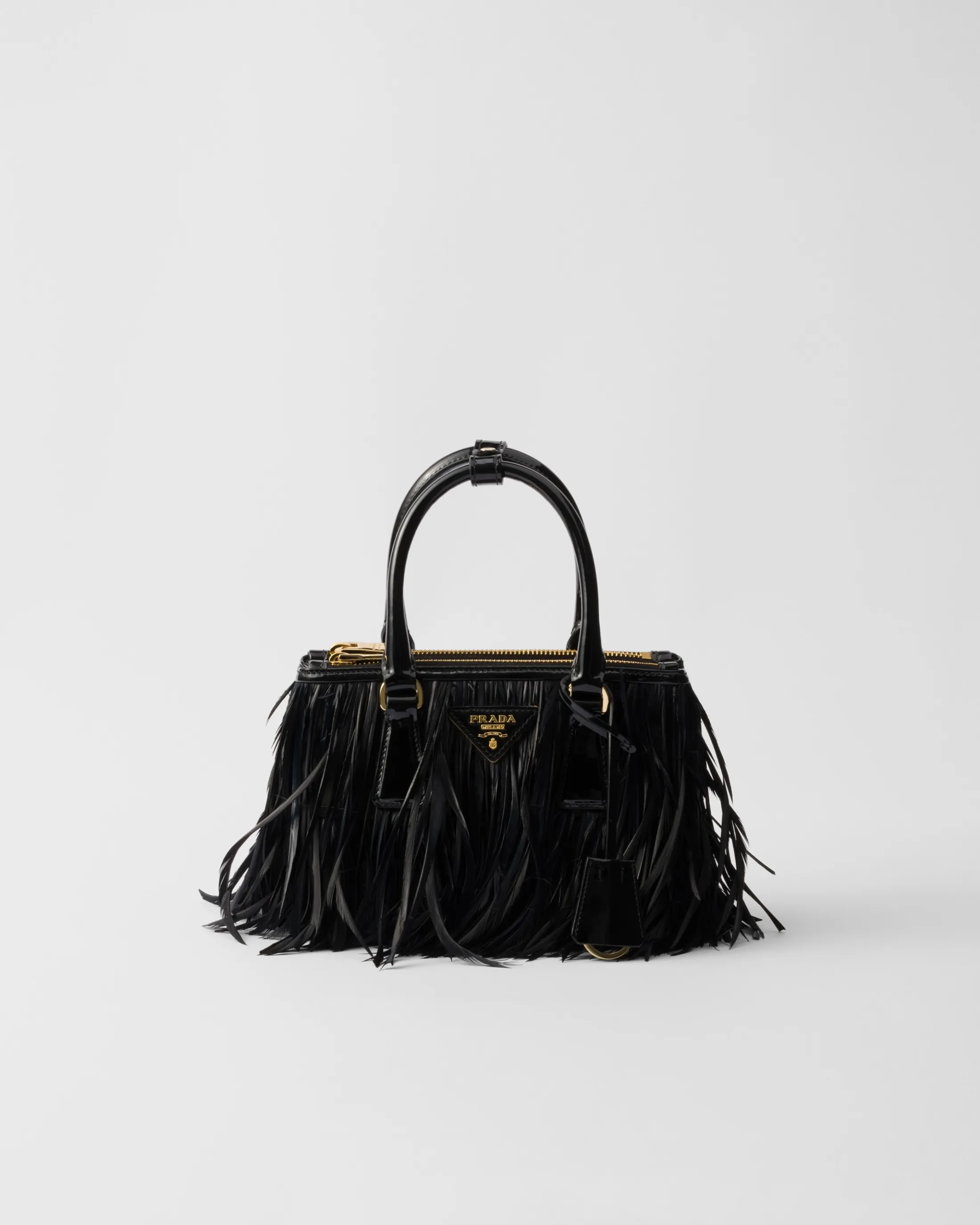 Prada Galleria mini-bag with feather trim Black Cheap