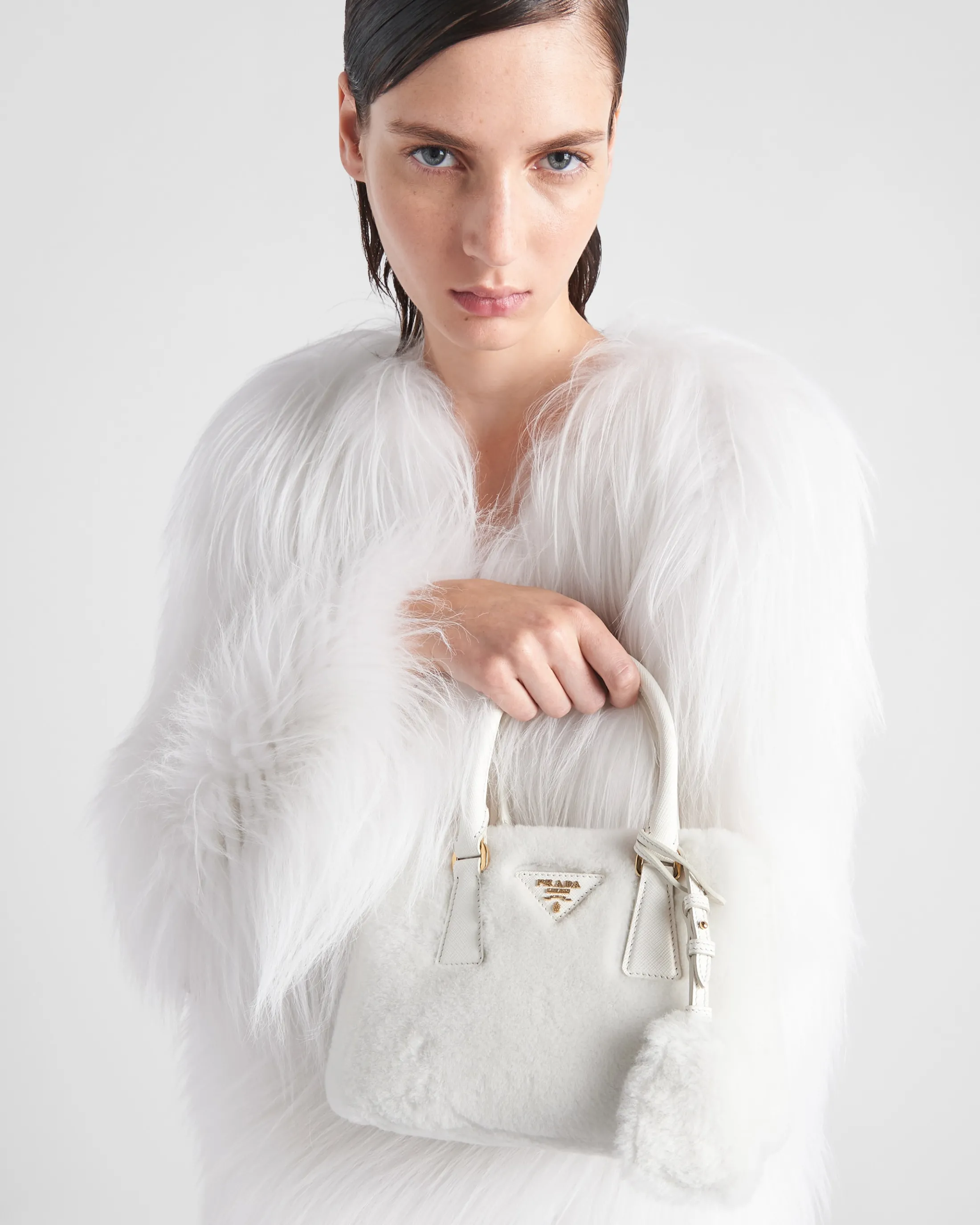 Prada Galleria shearling mini-bag White Online