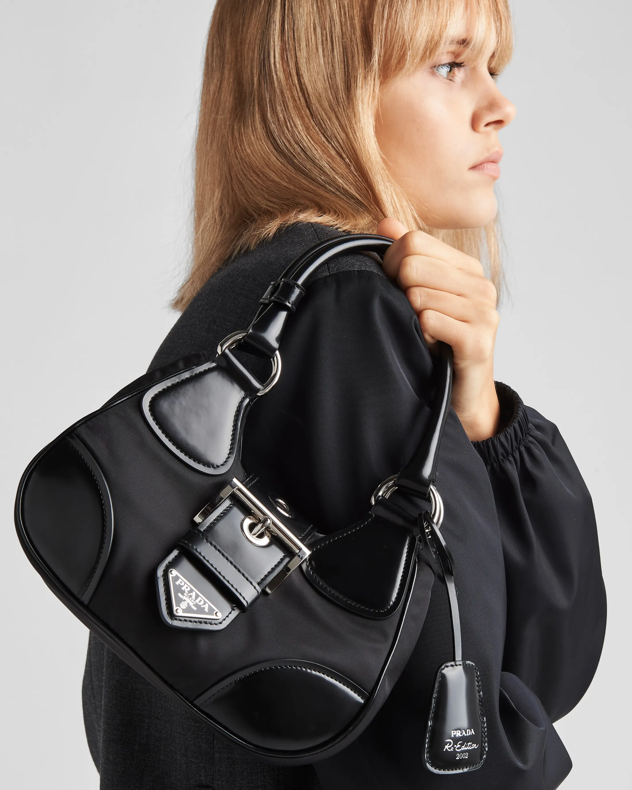 Prada Moon Re-Nylon and leather bag Black Clearance