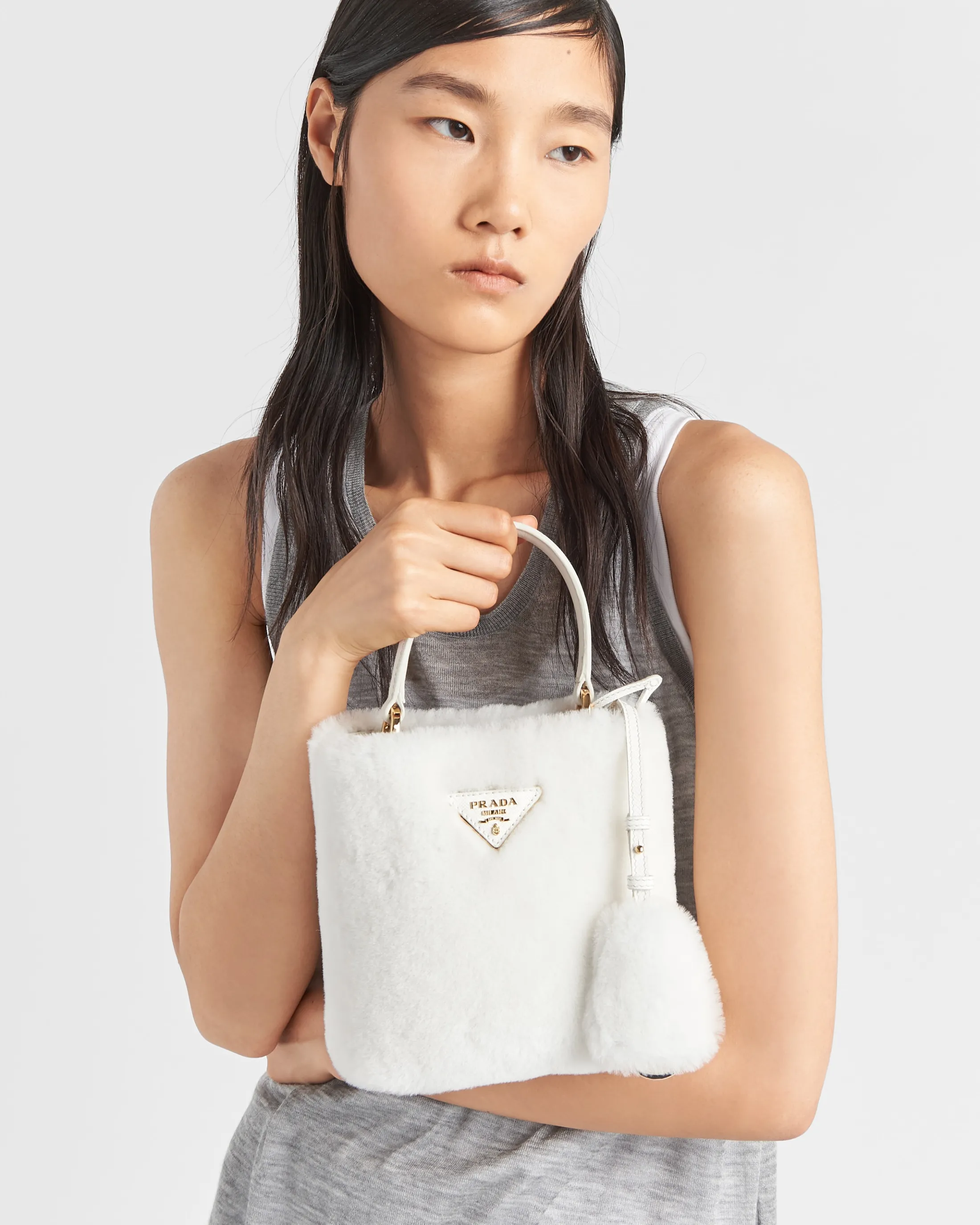 Prada Panier shearling mini-bag White Store