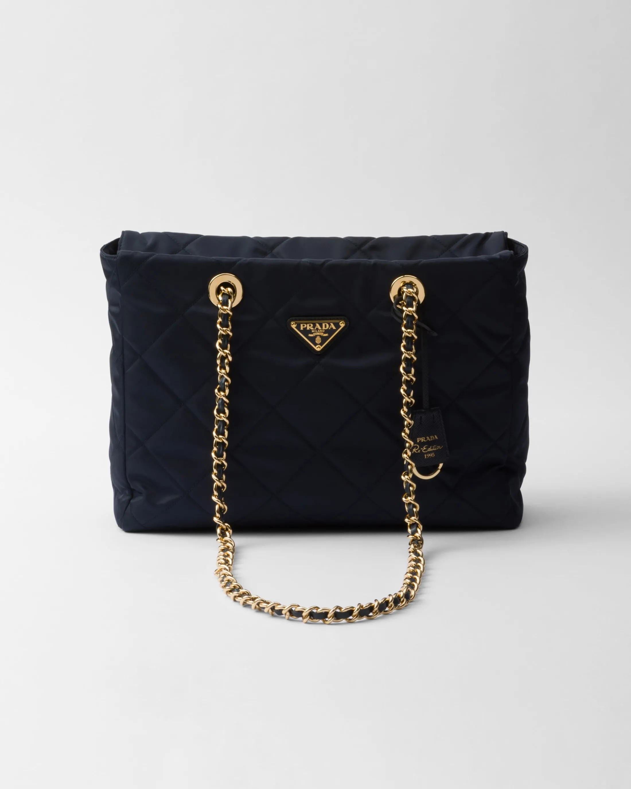 Prada Re-Edition 1995 Chaîne medium Re-Nylon tote bag Navy Discount