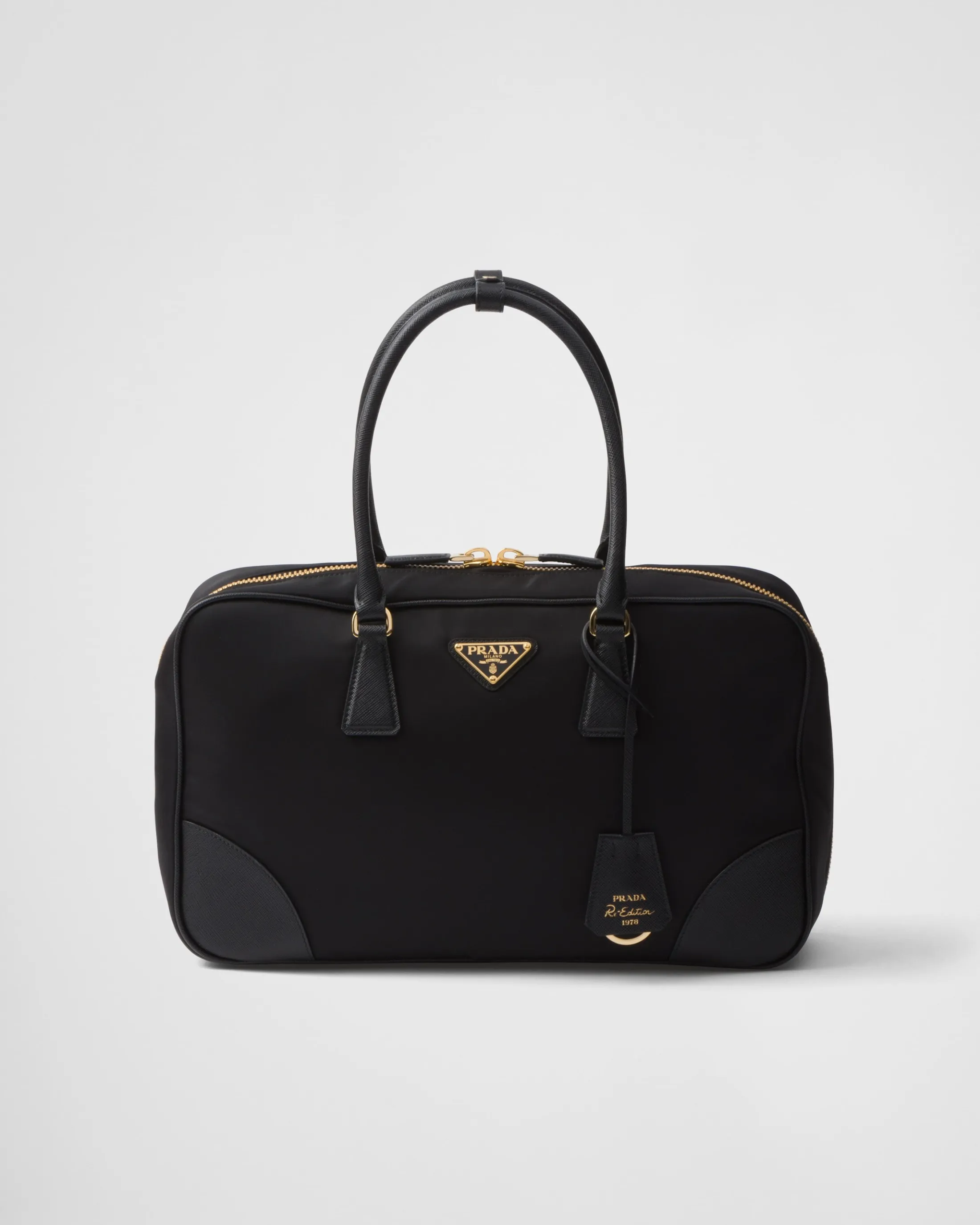 Prada Re-Edition 1978 large Re-Nylon and Saffiano leather two-handle bag Black Flash Sale