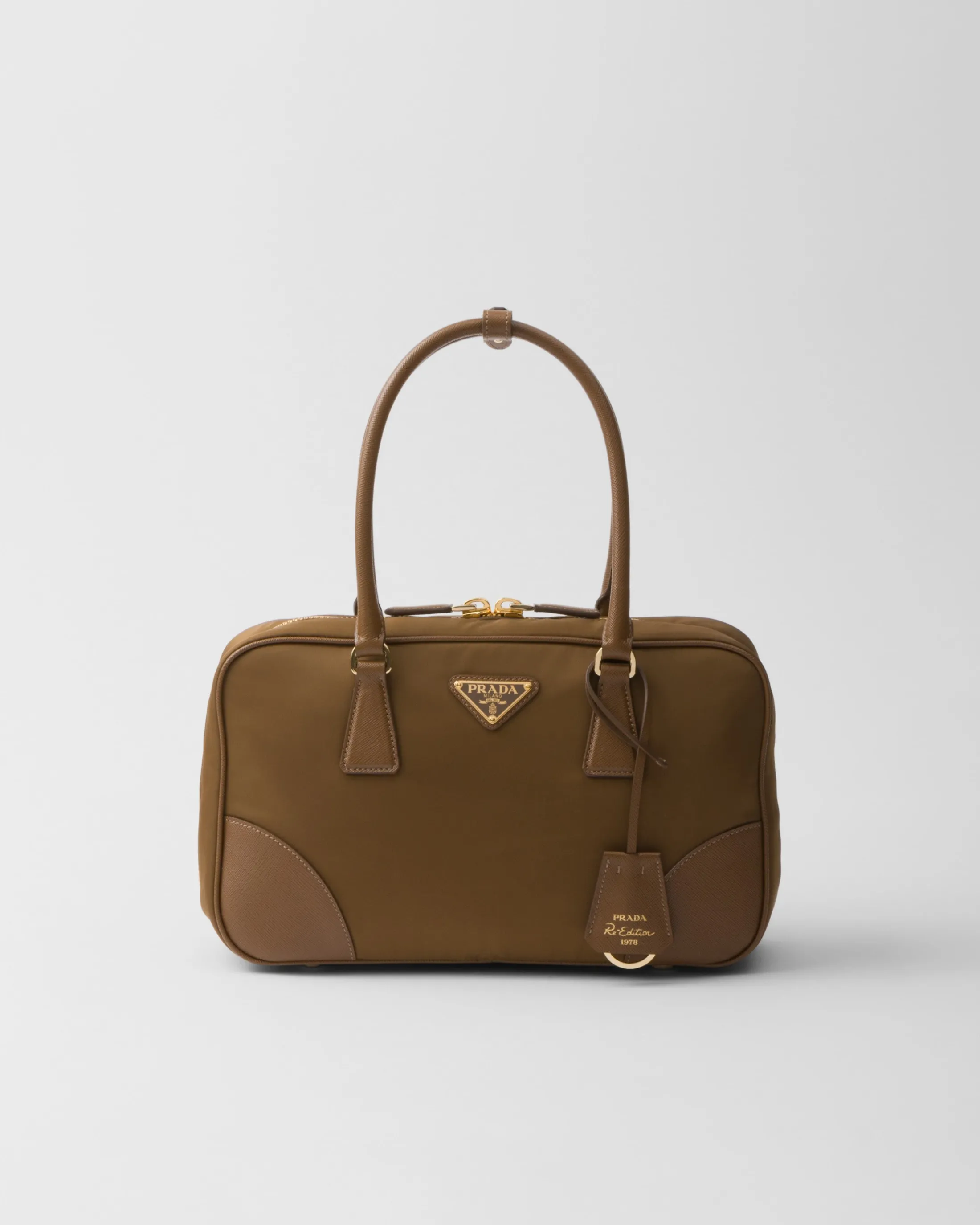 Prada Re-Edition 1978 medium Re-Nylon and Saffiano leather two-handle bag Corkbeige Clearance