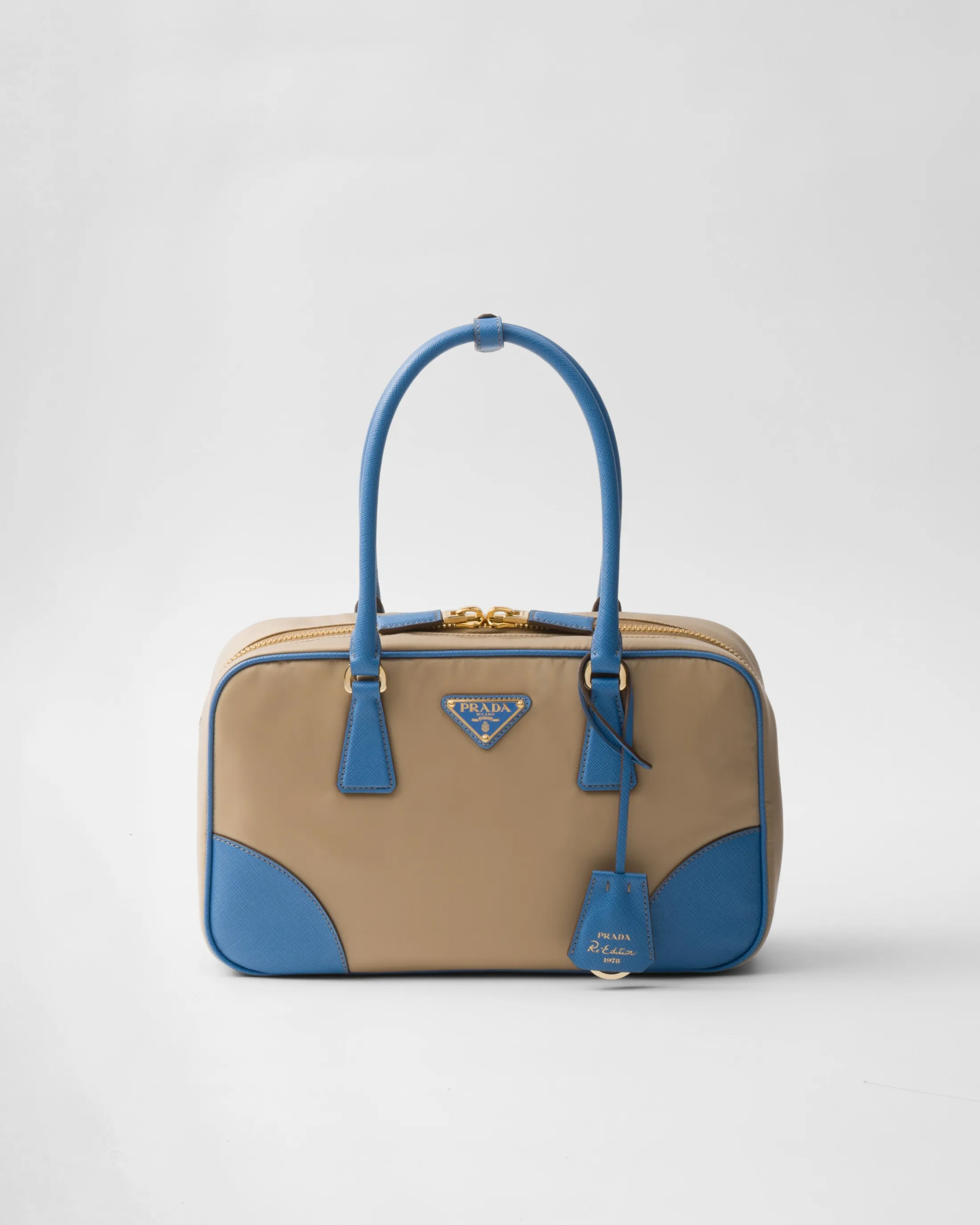 Prada Re-Edition 1978 medium Re-Nylon and Saffiano leather two-handle bag Camel/wave Best Sale