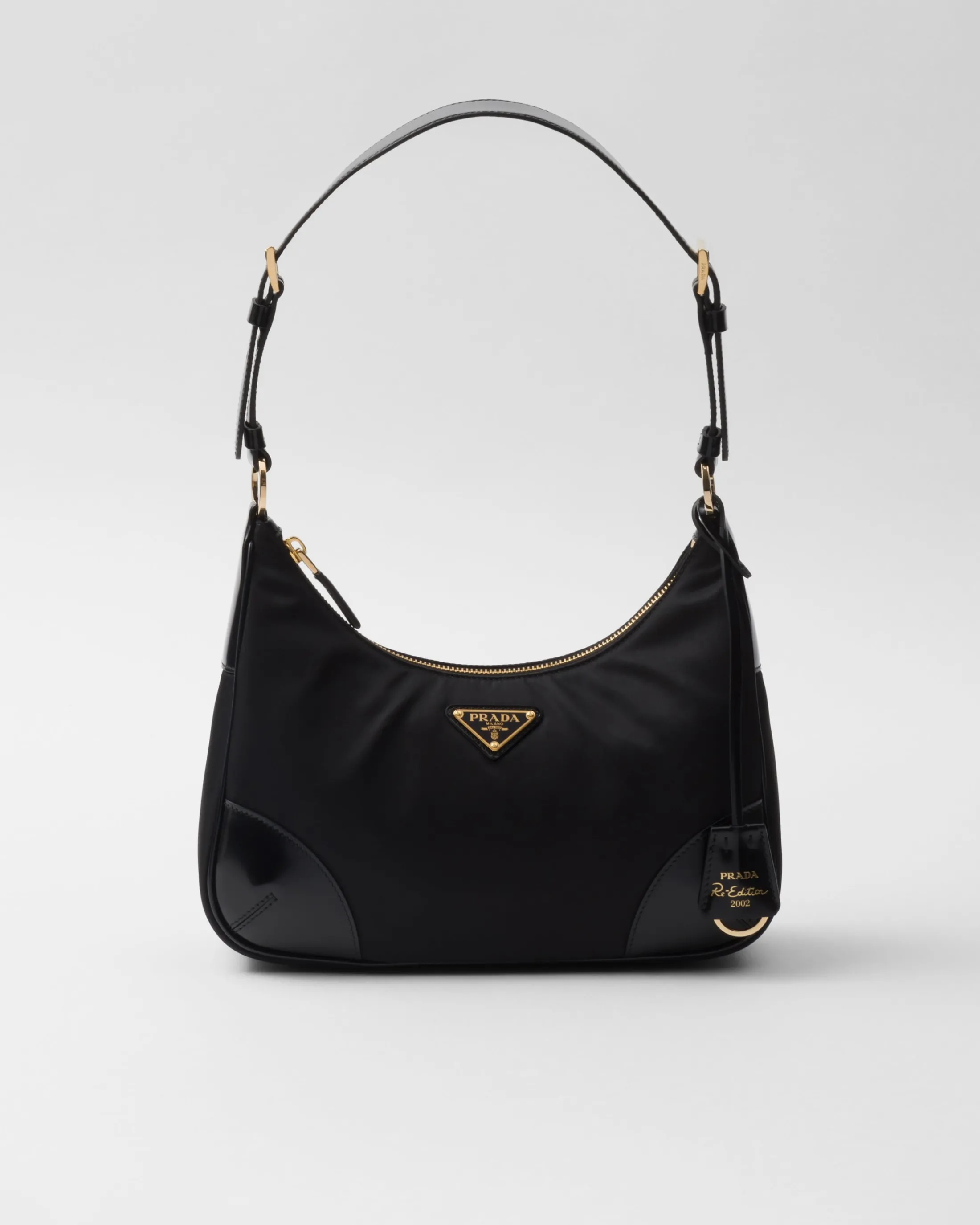 Prada Re-Edition 2002 Re-Nylon and brushed leather shoulder bag Black Hot