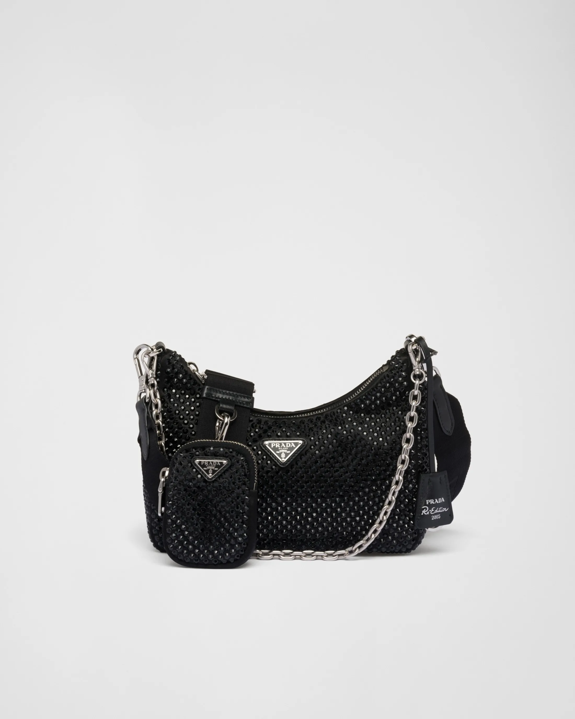 Prada Re-Edition 2005 satin bag with crystals Black Outlet